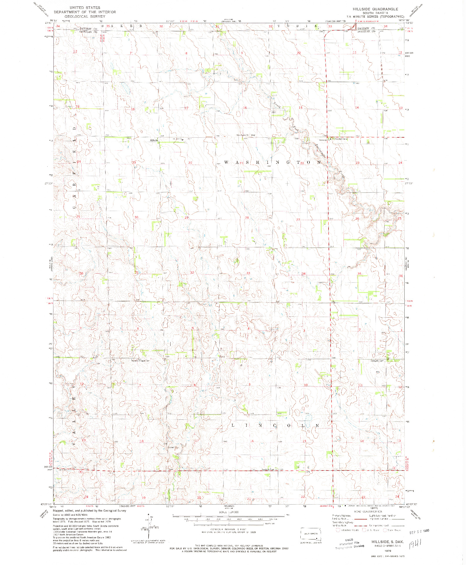 USGS 1:24000-SCALE QUADRANGLE FOR HILLSIDE, SD 1979