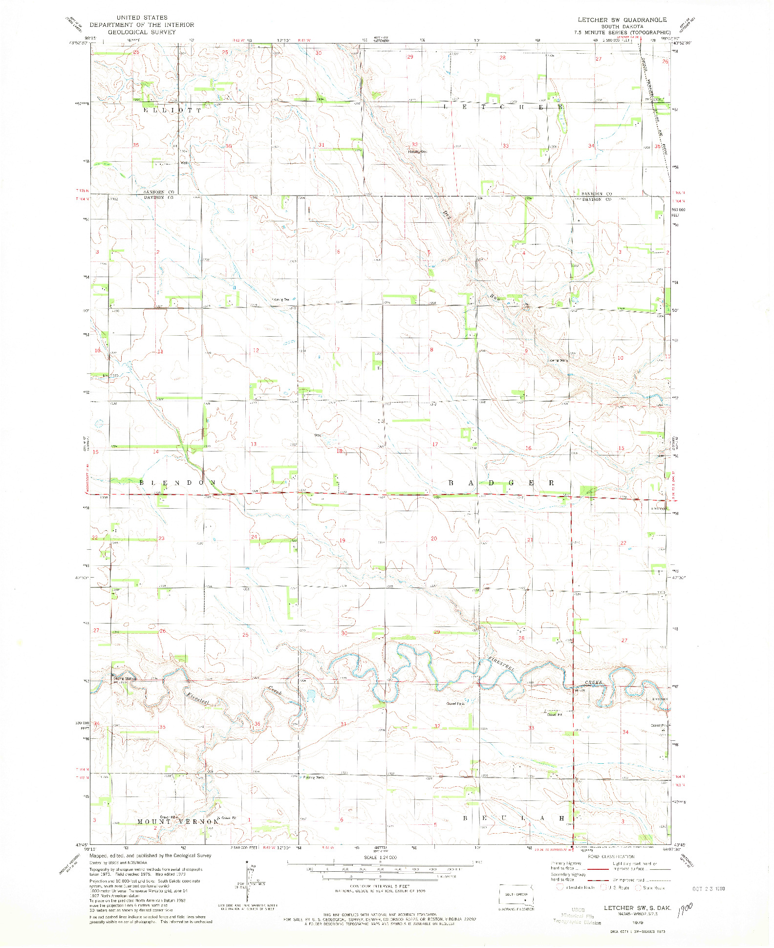 USGS 1:24000-SCALE QUADRANGLE FOR LETCHER SW, SD 1979