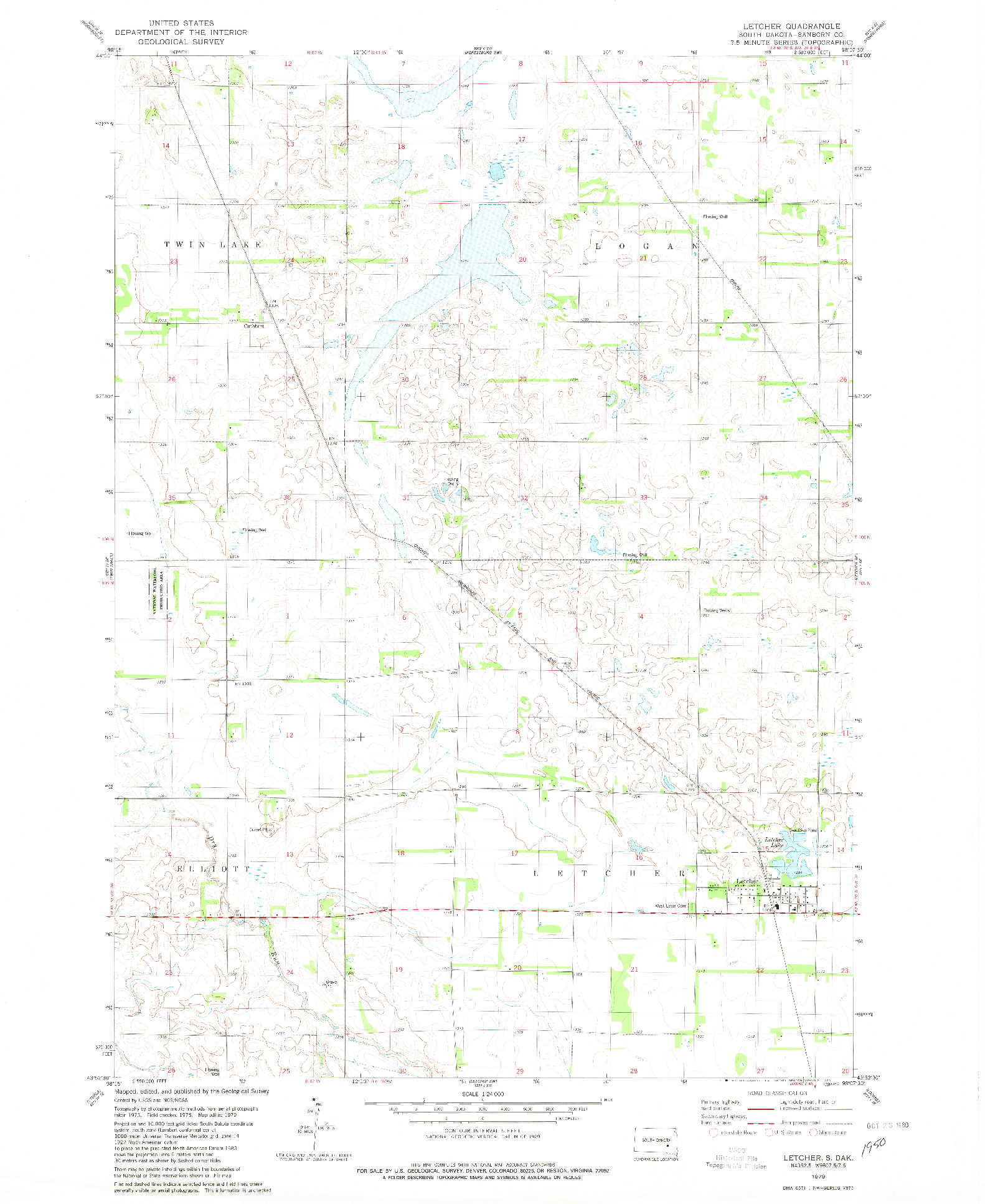 USGS 1:24000-SCALE QUADRANGLE FOR LETCHER, SD 1979