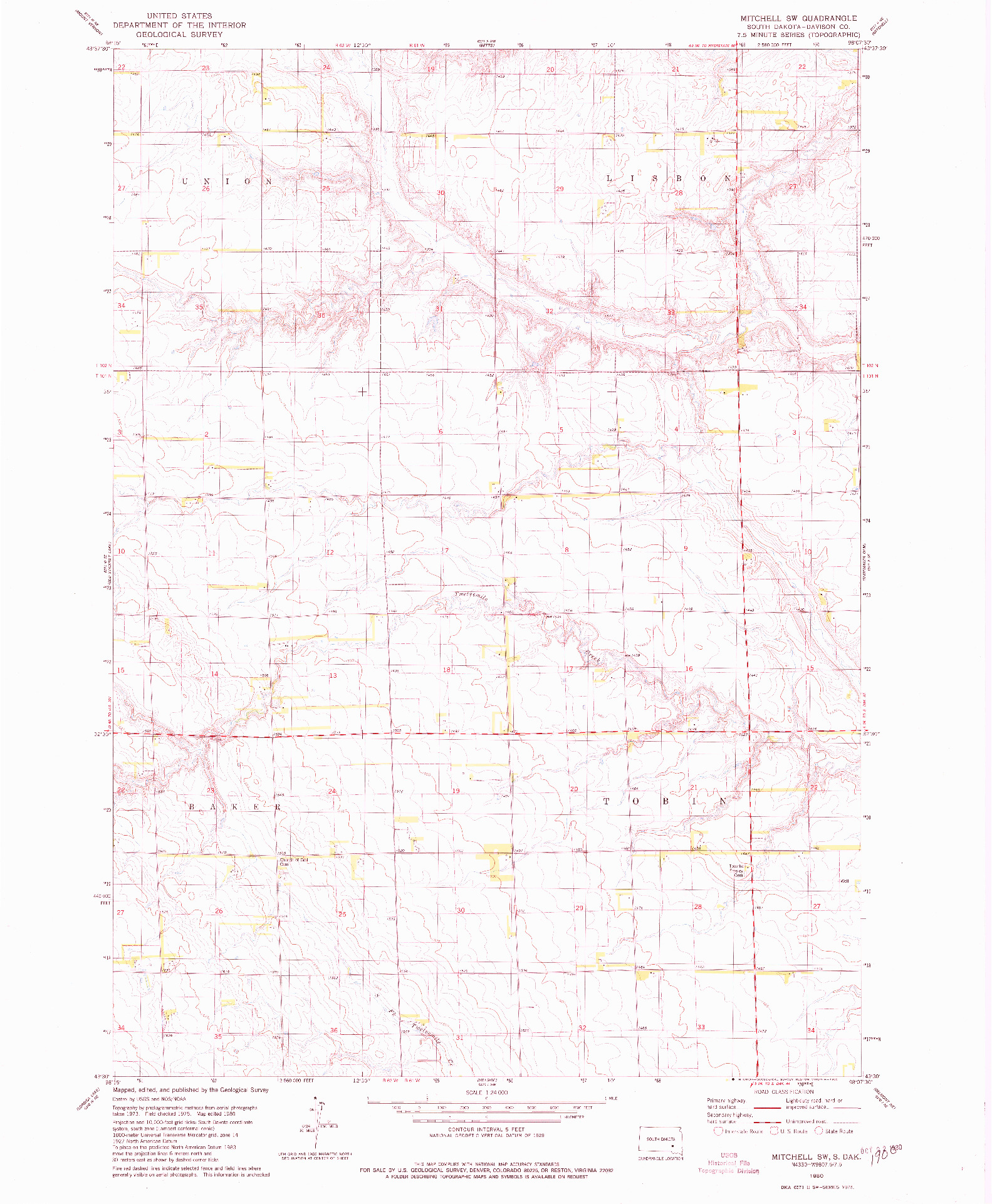 USGS 1:24000-SCALE QUADRANGLE FOR MITCHELL SW, SD 1980