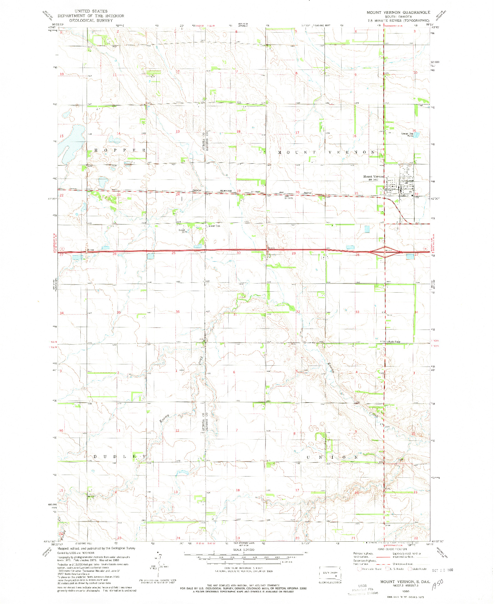 USGS 1:24000-SCALE QUADRANGLE FOR MOUNT VERNON, SD 1980