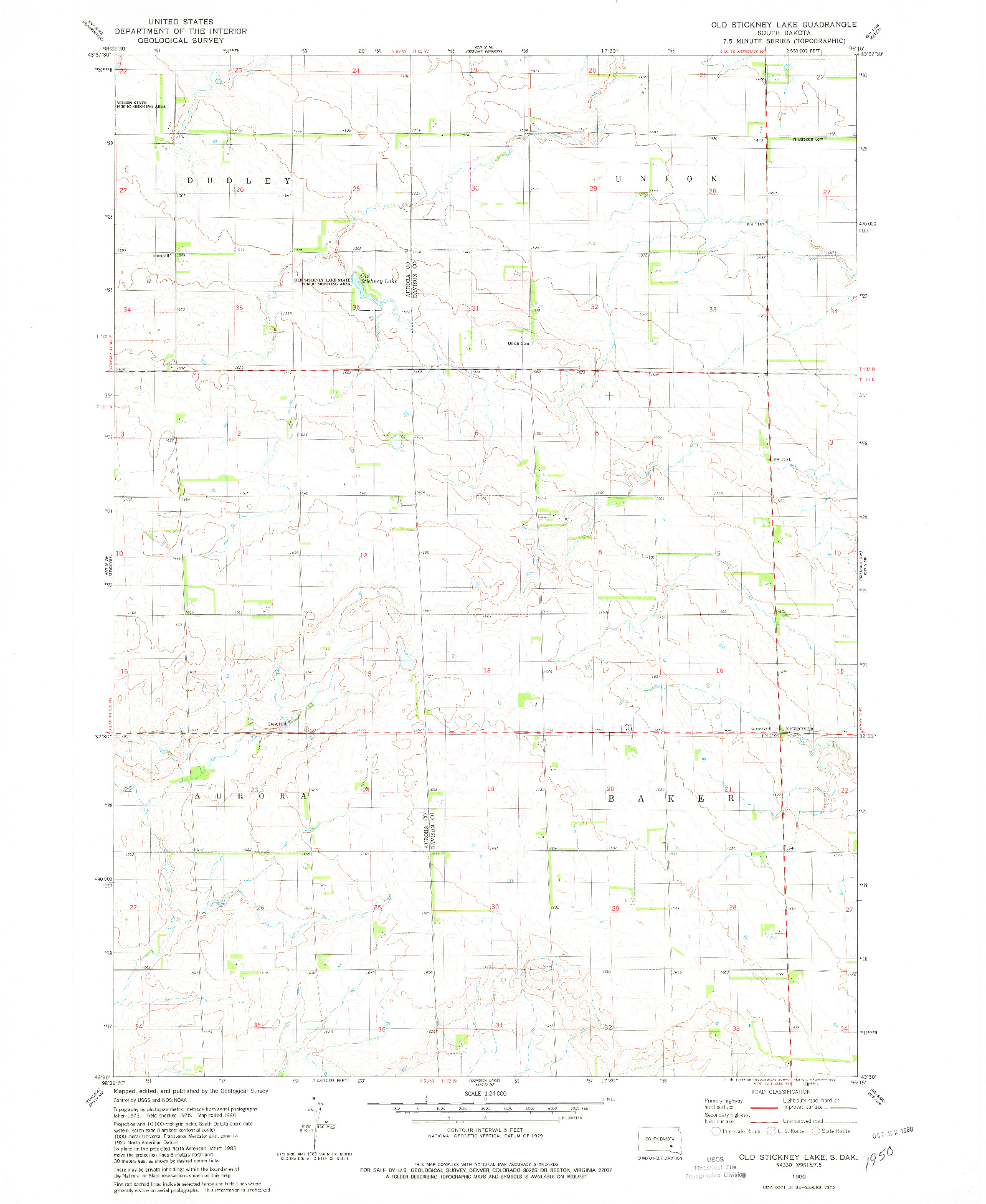 USGS 1:24000-SCALE QUADRANGLE FOR OLD STICKNEY LAKE, SD 1980