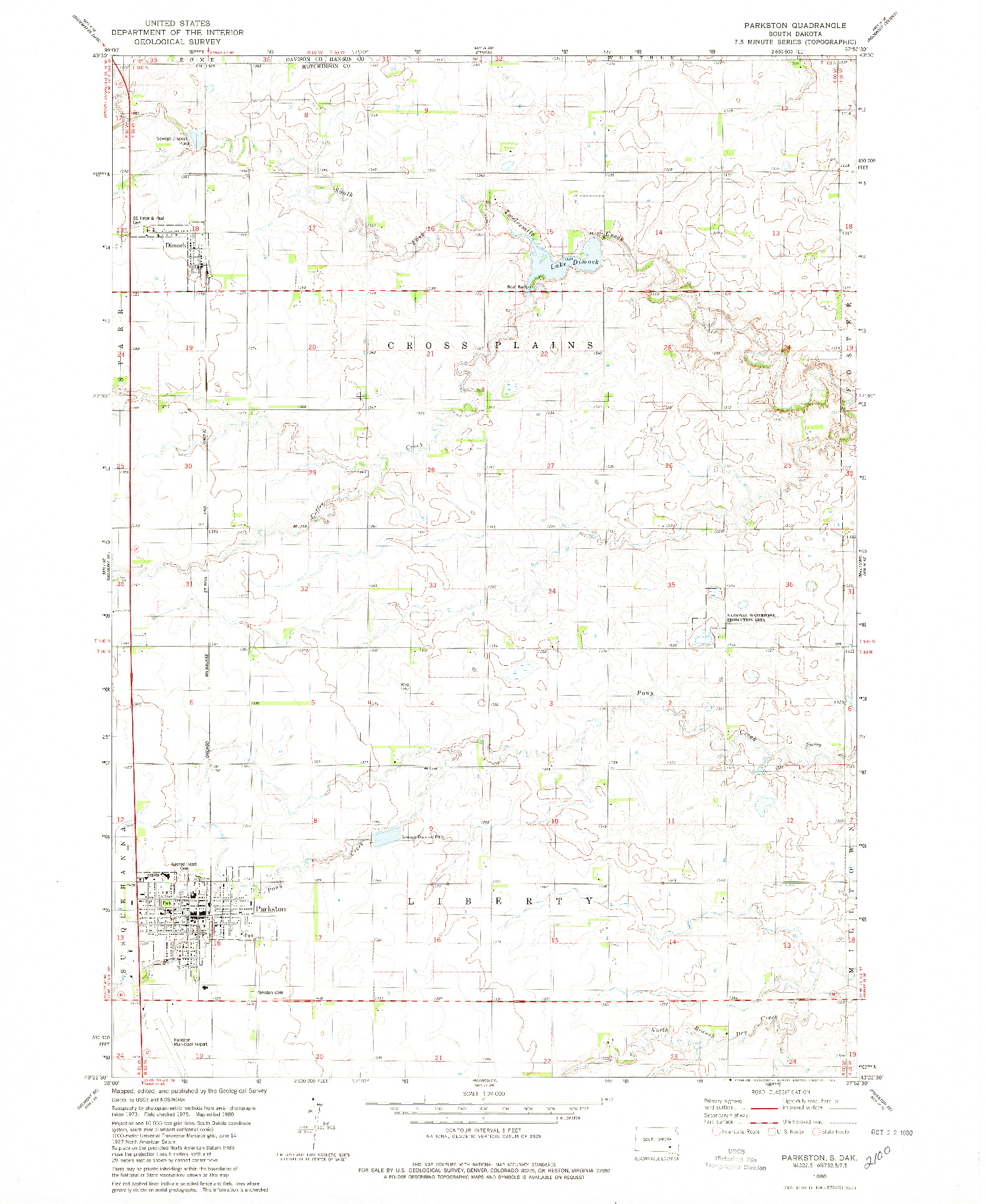 USGS 1:24000-SCALE QUADRANGLE FOR PARKSTON, SD 1980