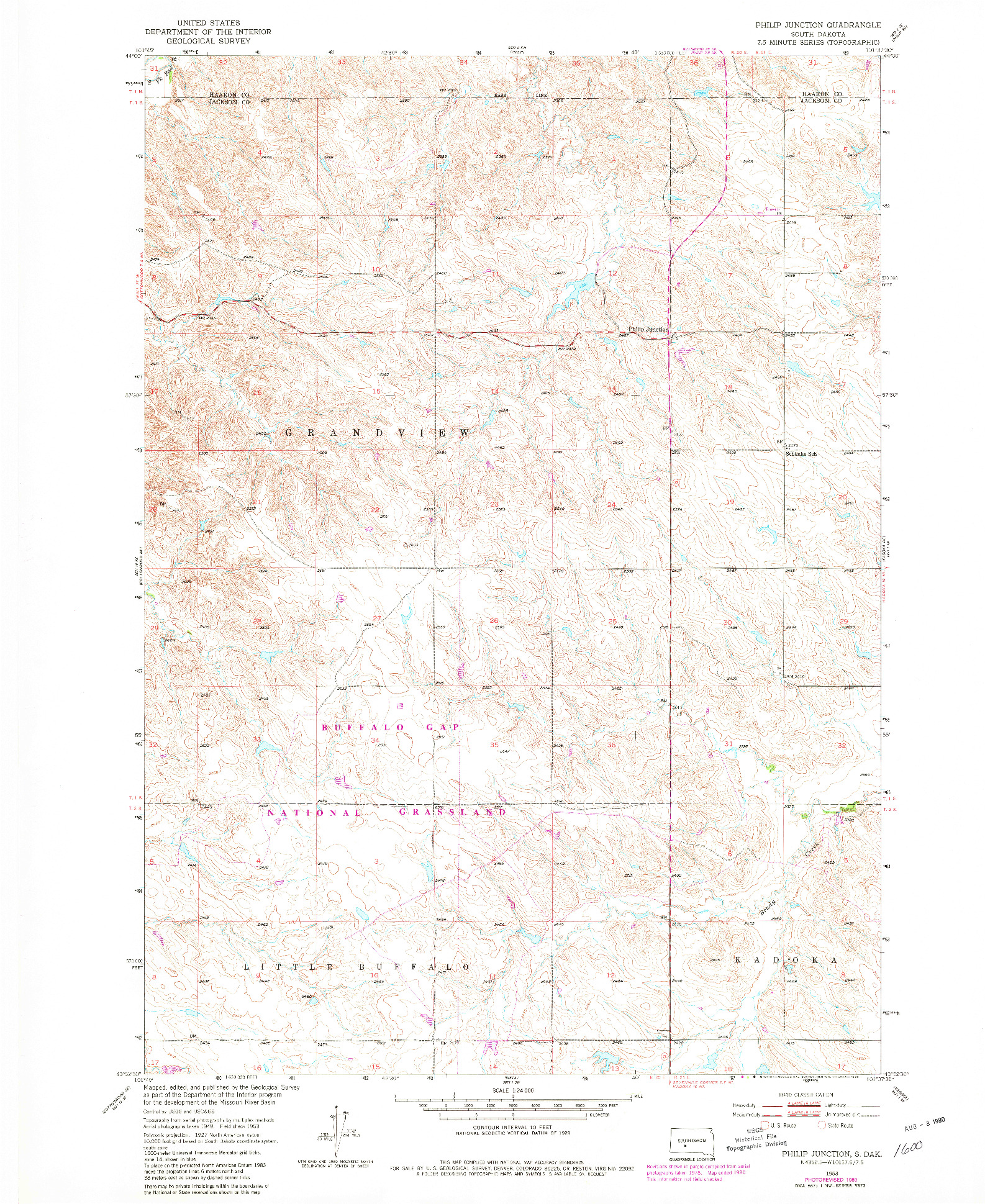 USGS 1:24000-SCALE QUADRANGLE FOR PHILIP JUNCTION, SD 1953