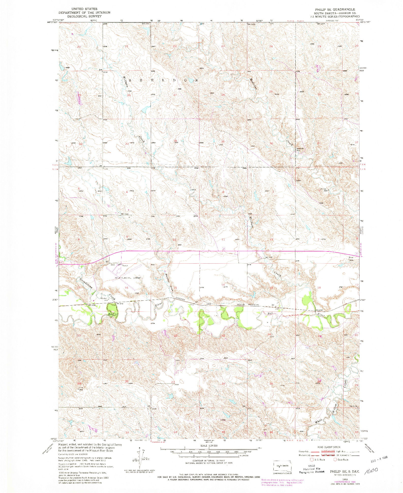 USGS 1:24000-SCALE QUADRANGLE FOR PHILIP SE, SD 1953