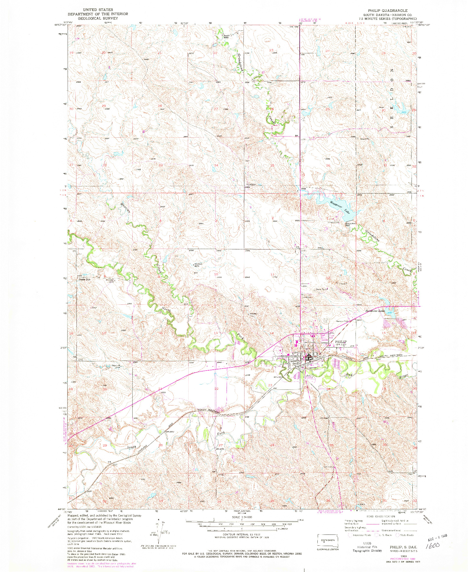 USGS 1:24000-SCALE QUADRANGLE FOR PHILIP, SD 1953