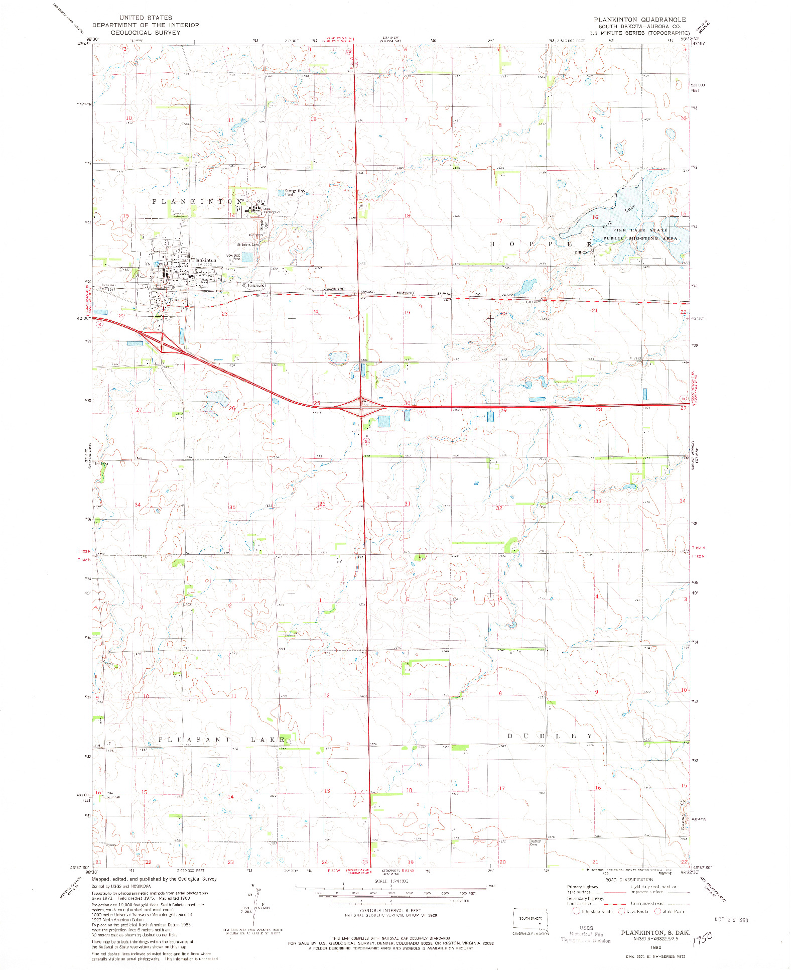 USGS 1:24000-SCALE QUADRANGLE FOR PLANKINTON, SD 1980
