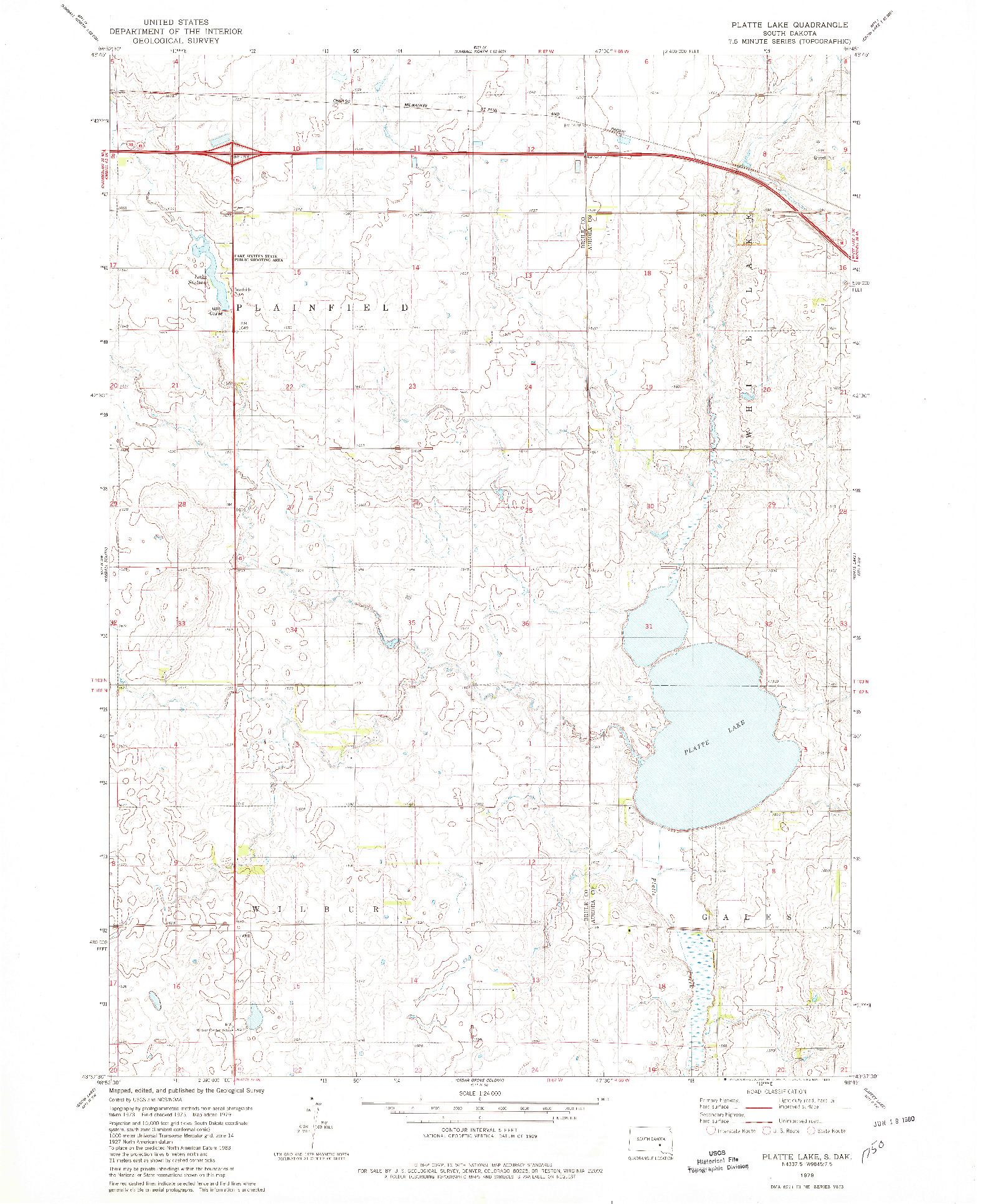 USGS 1:24000-SCALE QUADRANGLE FOR PLATTE LAKE, SD 1979