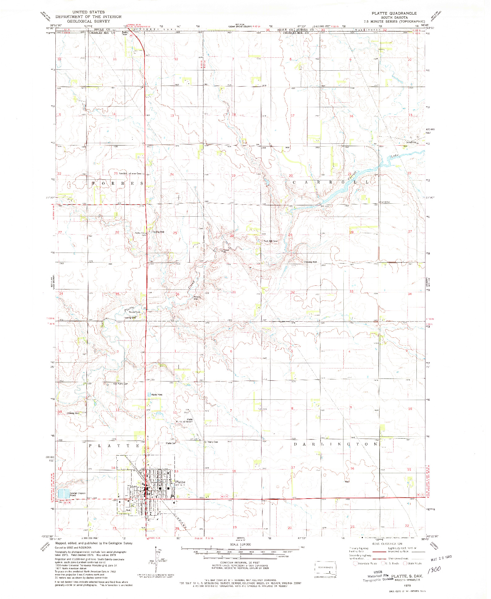 USGS 1:24000-SCALE QUADRANGLE FOR PLATTE, SD 1979