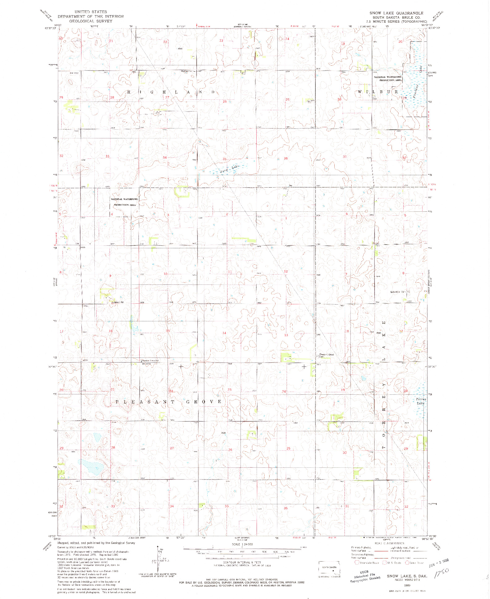 USGS 1:24000-SCALE QUADRANGLE FOR SNOW LAKE, SD 1980