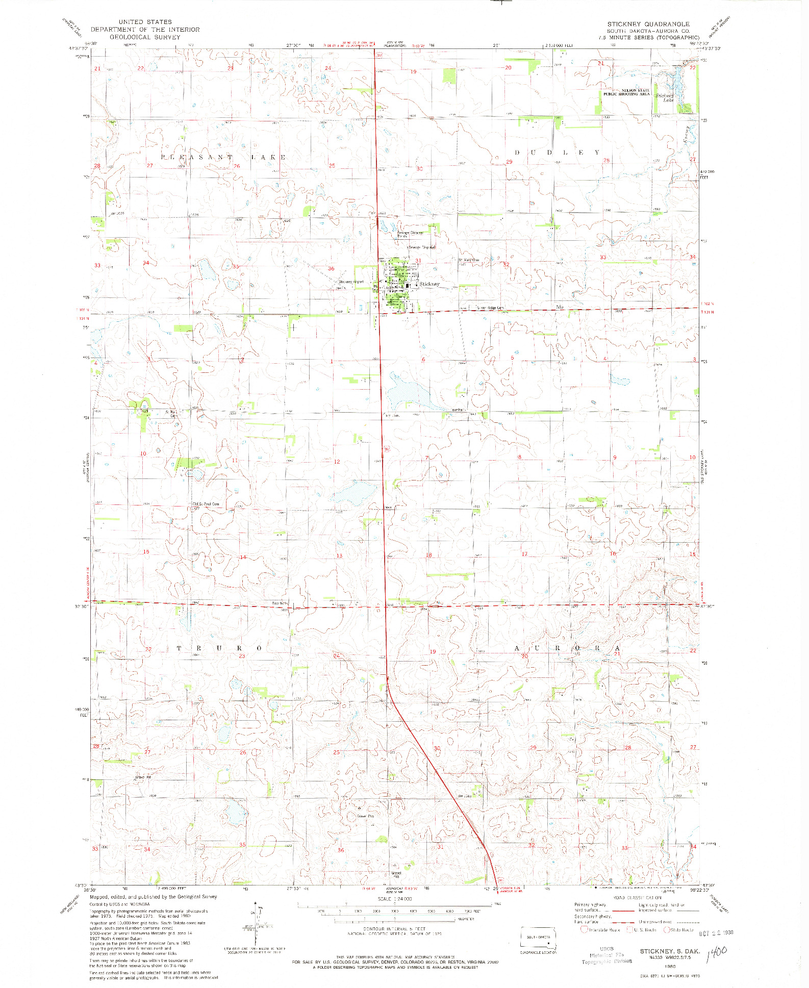 USGS 1:24000-SCALE QUADRANGLE FOR STICKNEY, SD 1980