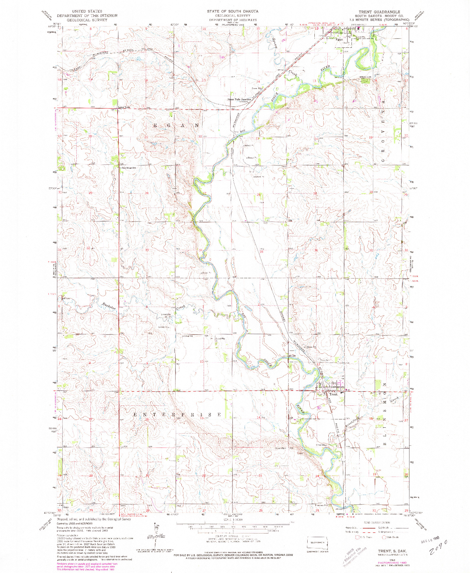 USGS 1:24000-SCALE QUADRANGLE FOR TRENT, SD 1963