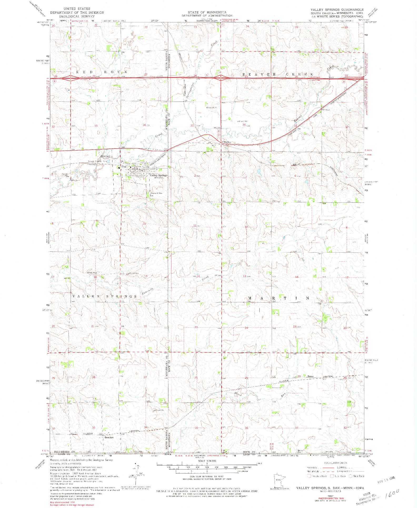 USGS 1:24000-SCALE QUADRANGLE FOR VALLEY SPRINGS, SD 1967