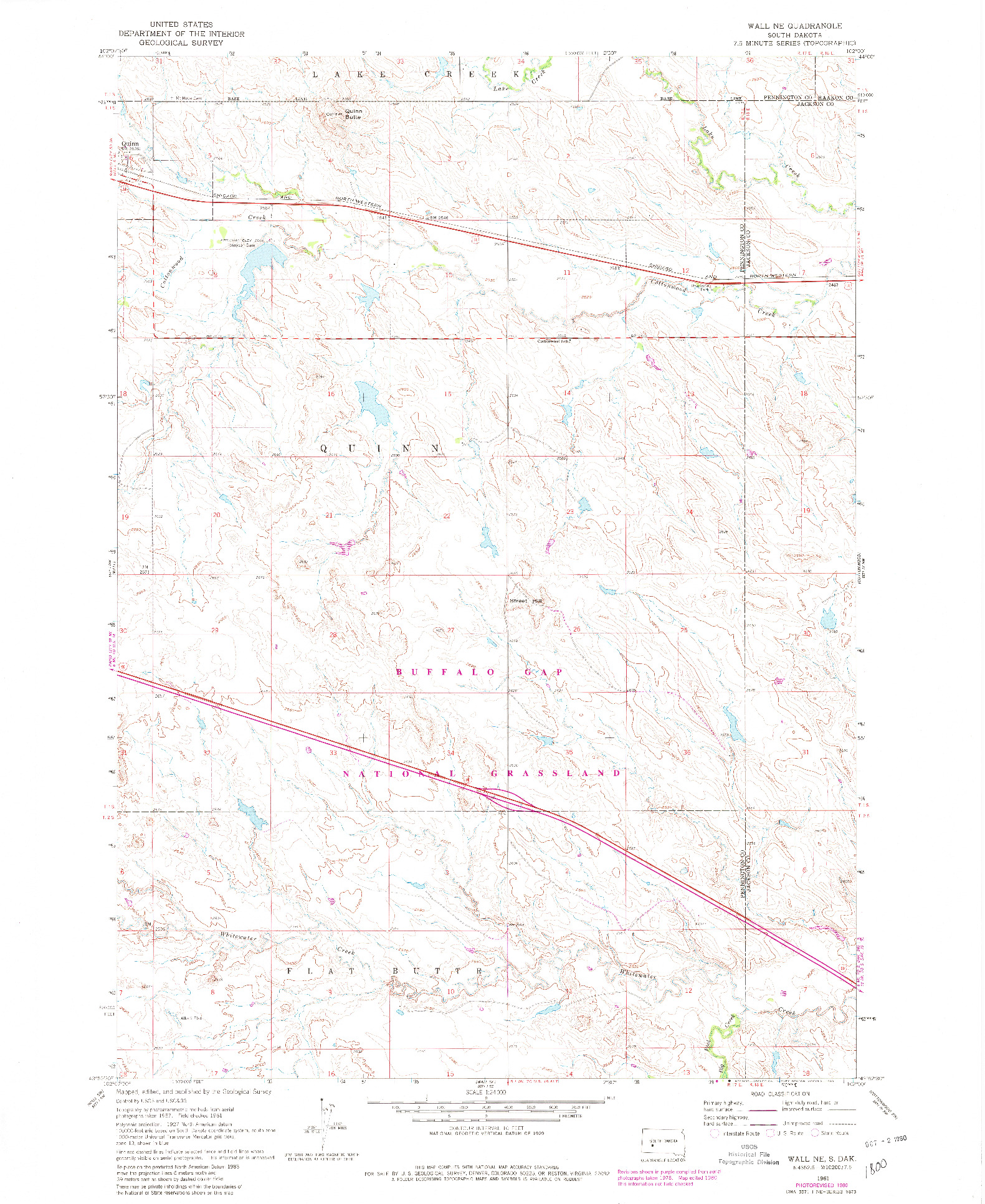 USGS 1:24000-SCALE QUADRANGLE FOR WALL NE, SD 1961