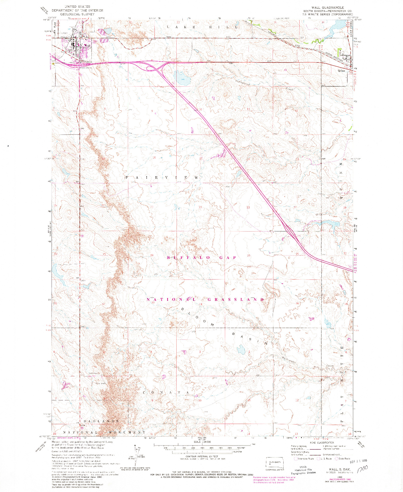 USGS 1:24000-SCALE QUADRANGLE FOR WALL, SD 1960