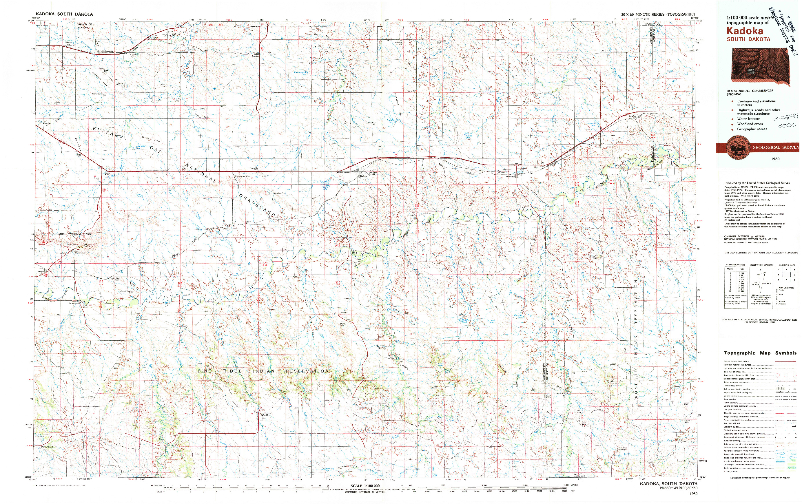 USGS 1:100000-SCALE QUADRANGLE FOR KADOKA, SD 1980