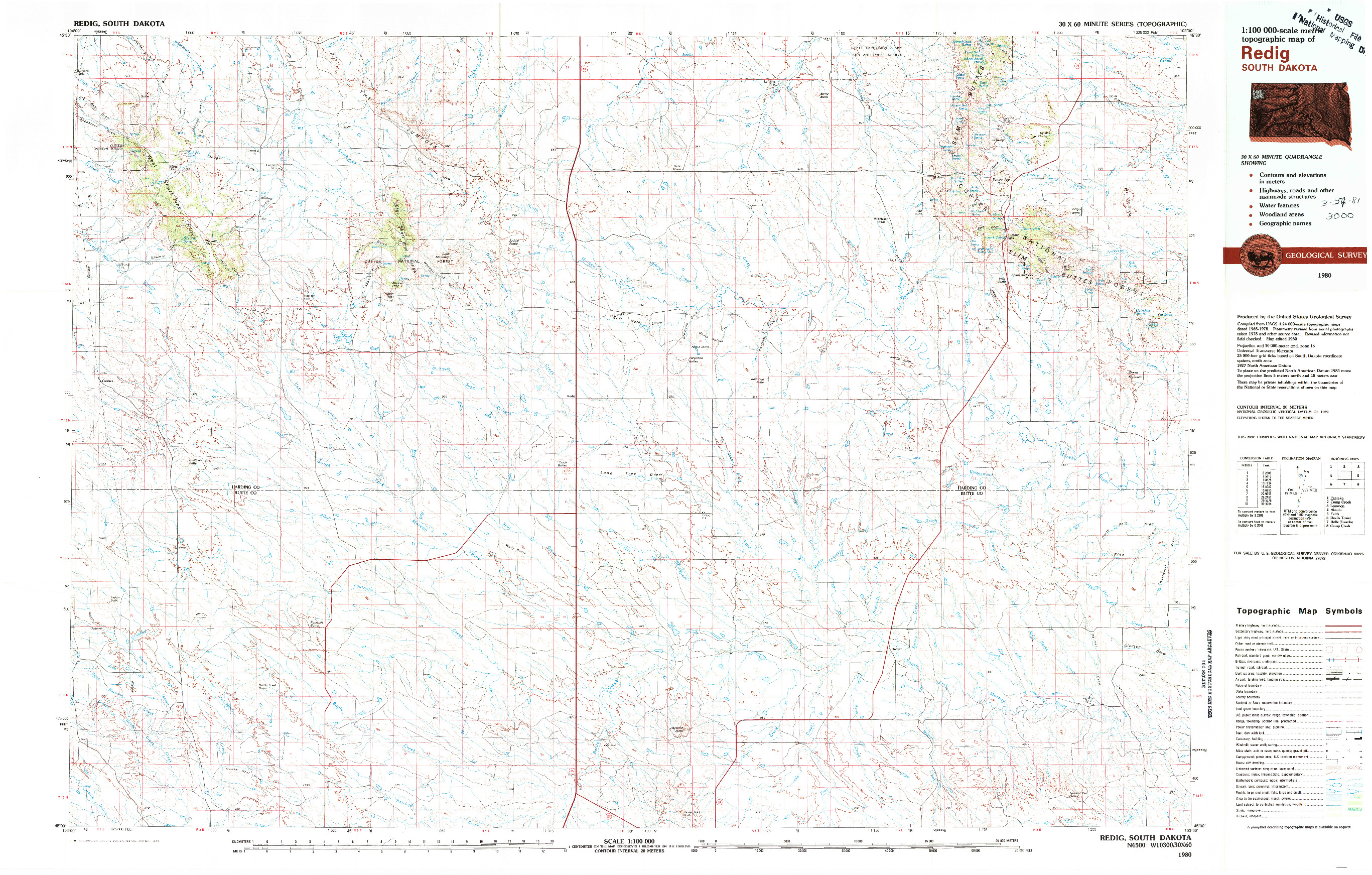 USGS 1:100000-SCALE QUADRANGLE FOR REDIG, SD 1980