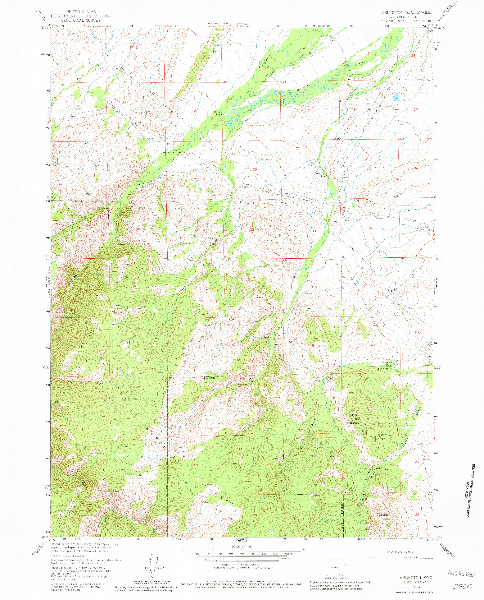 USGS 1:24000-SCALE QUADRANGLE FOR ARLINGTON, WY 1958