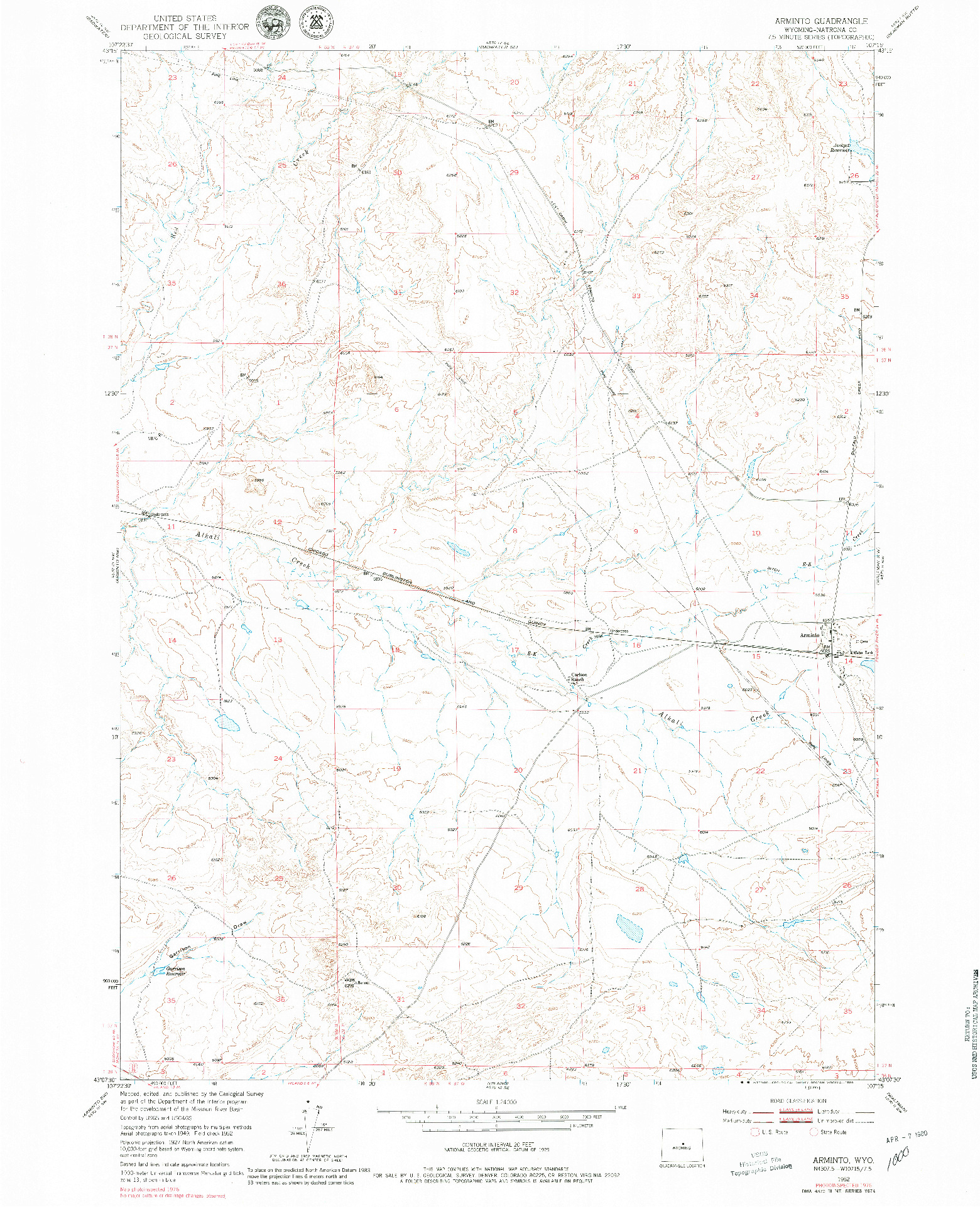 USGS 1:24000-SCALE QUADRANGLE FOR ARMINTO, WY 1952