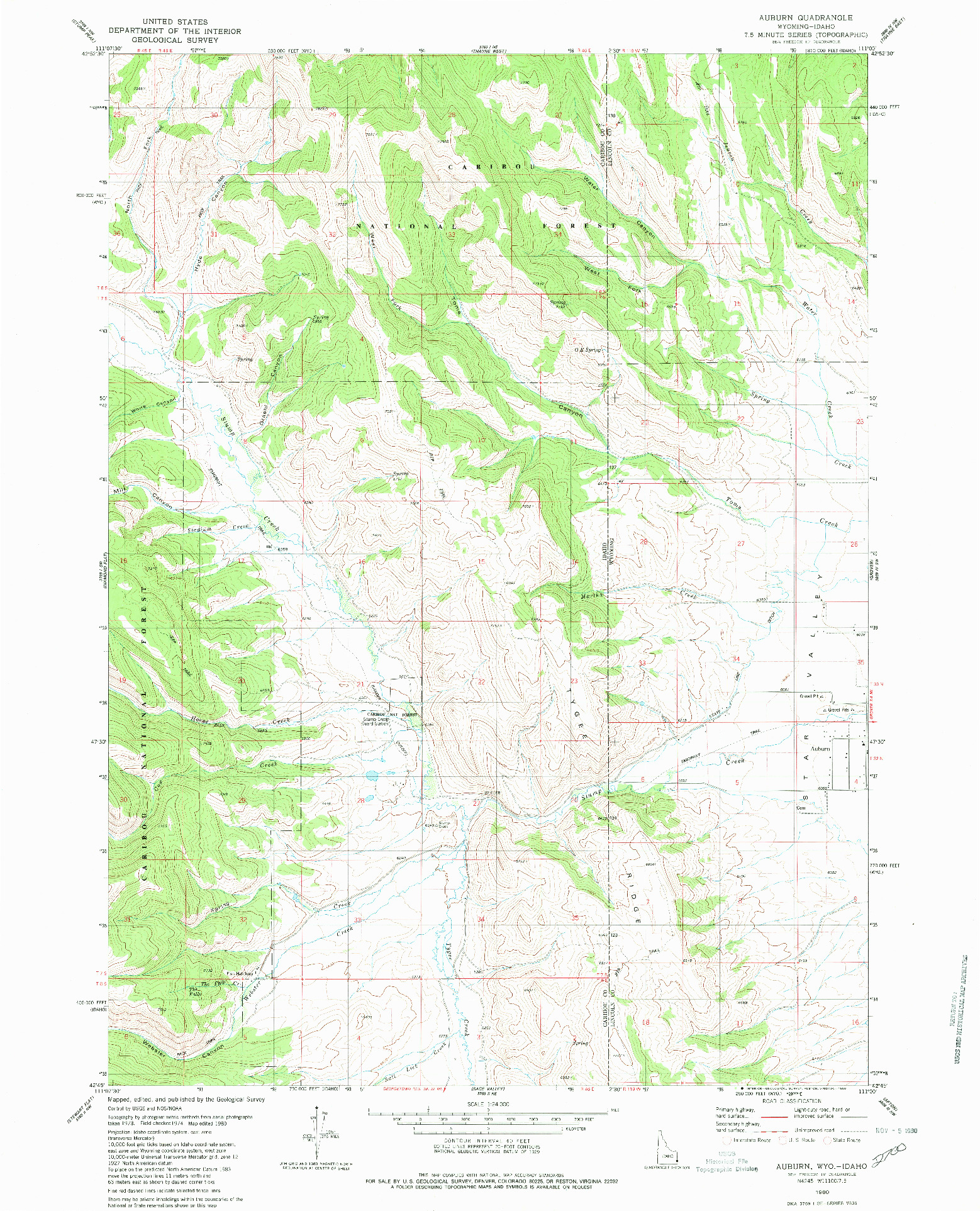 USGS 1:24000-SCALE QUADRANGLE FOR AUBURN, WY 1980