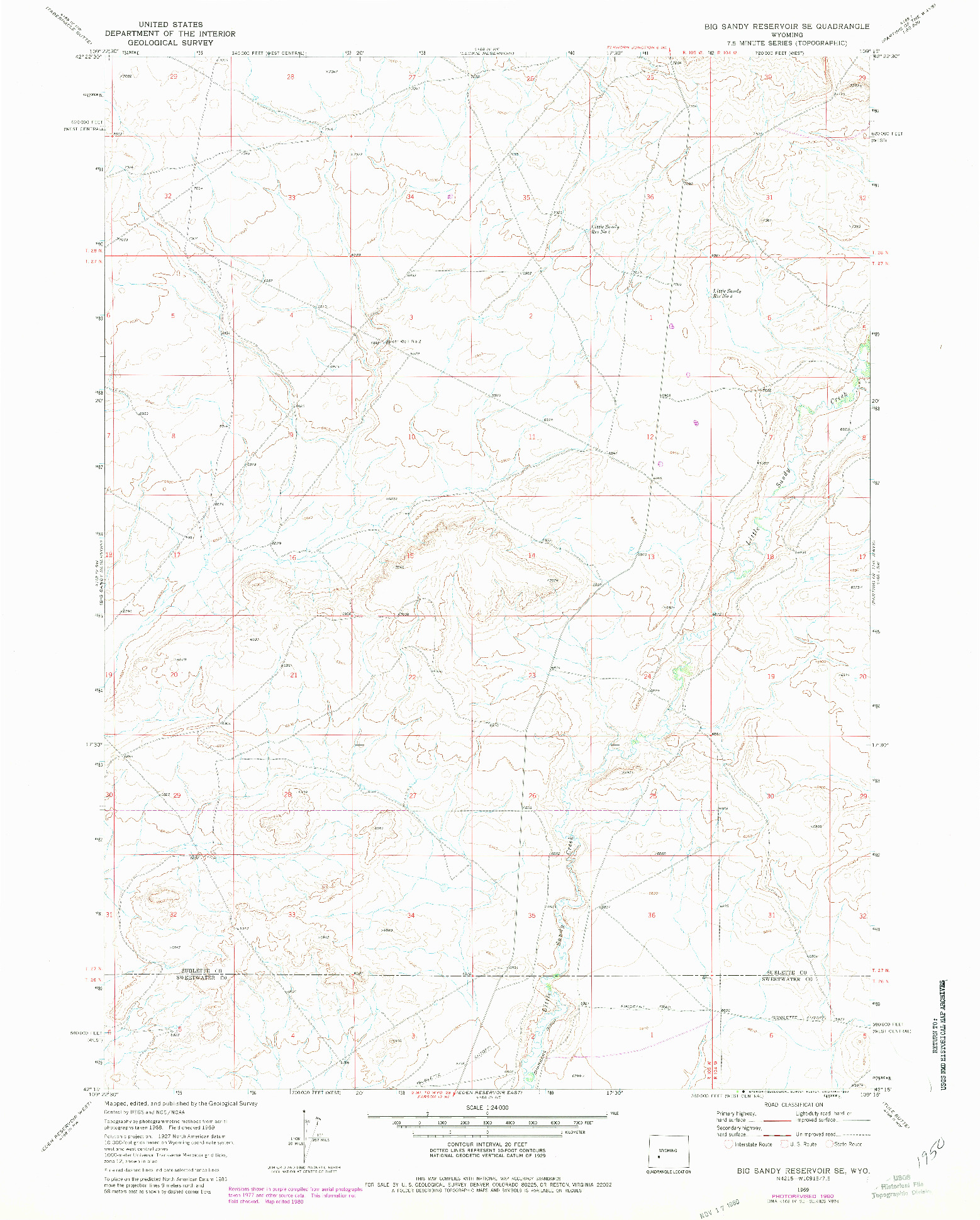 USGS 1:24000-SCALE QUADRANGLE FOR BIG SANDY RESERVOIR SE, WY 1969