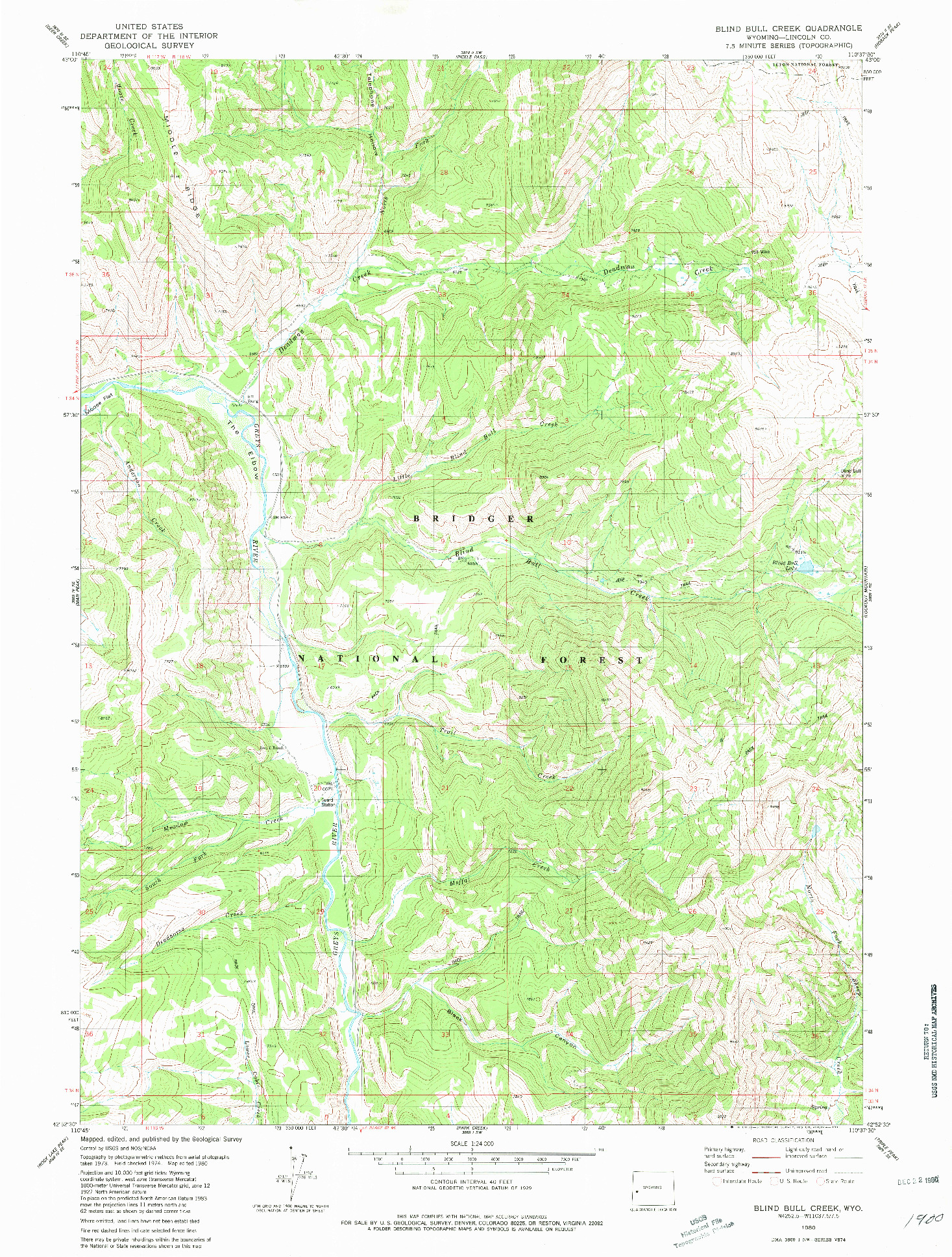 USGS 1:24000-SCALE QUADRANGLE FOR BLIND BULL CREEK, WY 1980