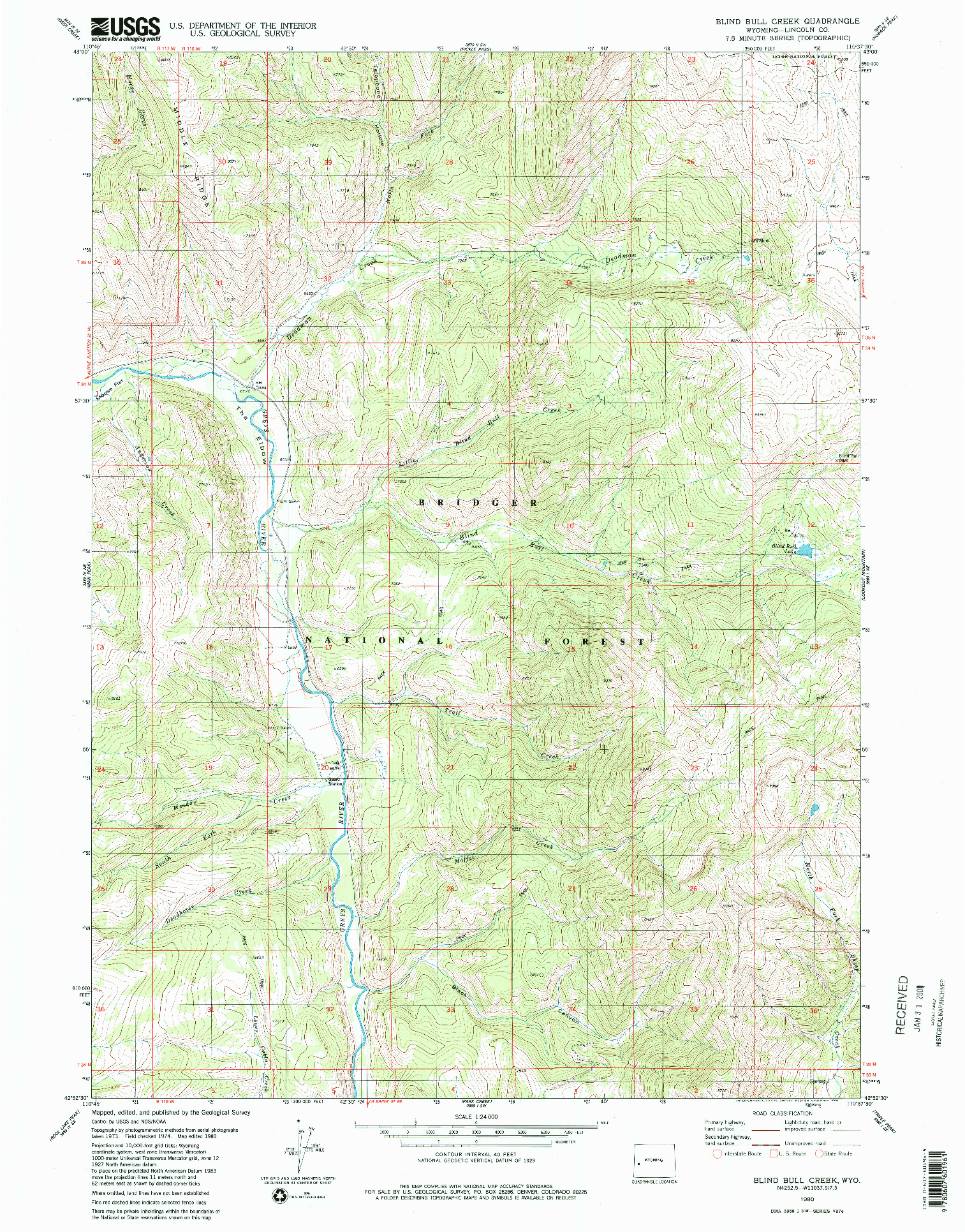 USGS 1:24000-SCALE QUADRANGLE FOR BLIND BULL CREEK, WY 1980