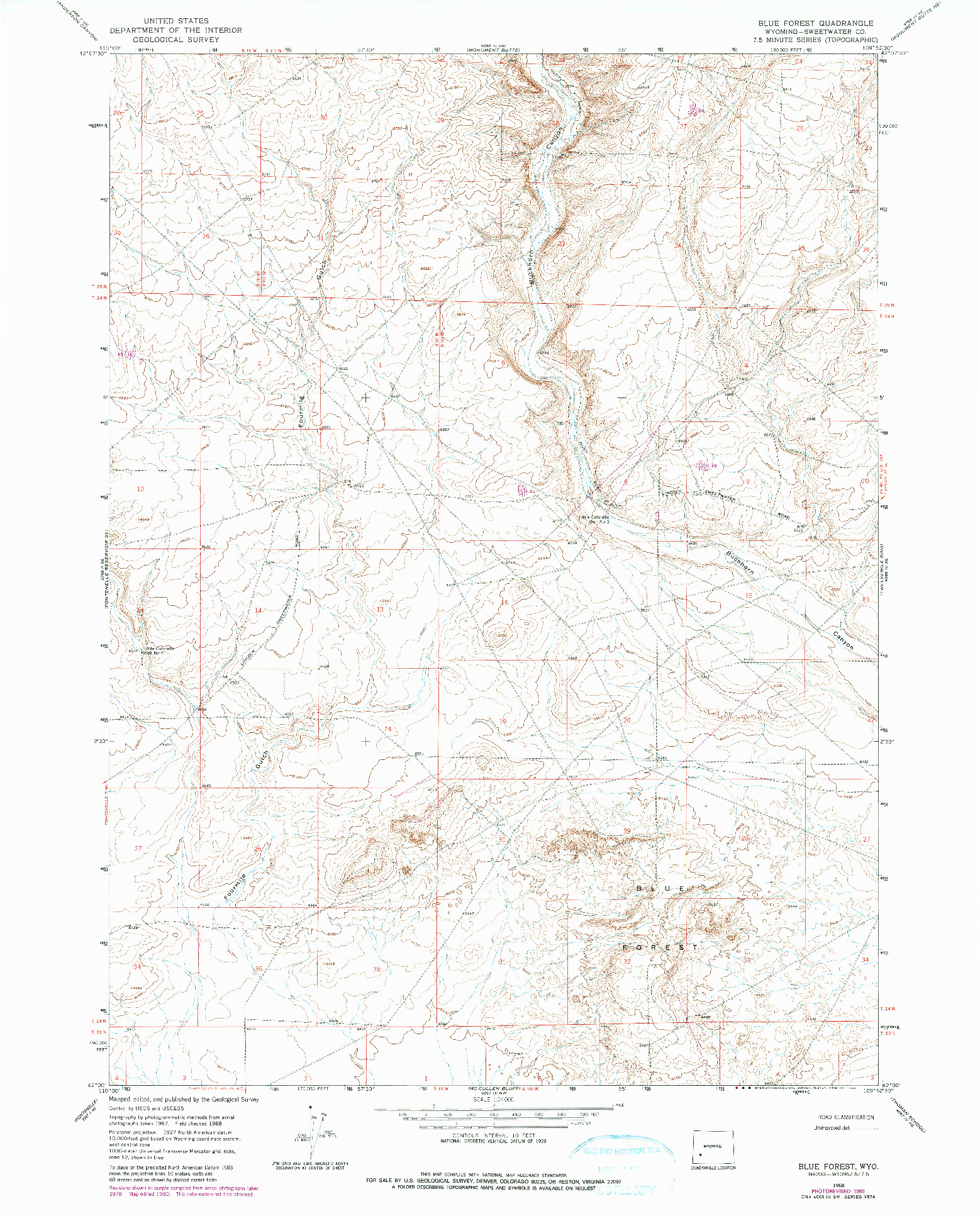 USGS 1:24000-SCALE QUADRANGLE FOR BLUE FOREST, WY 1968