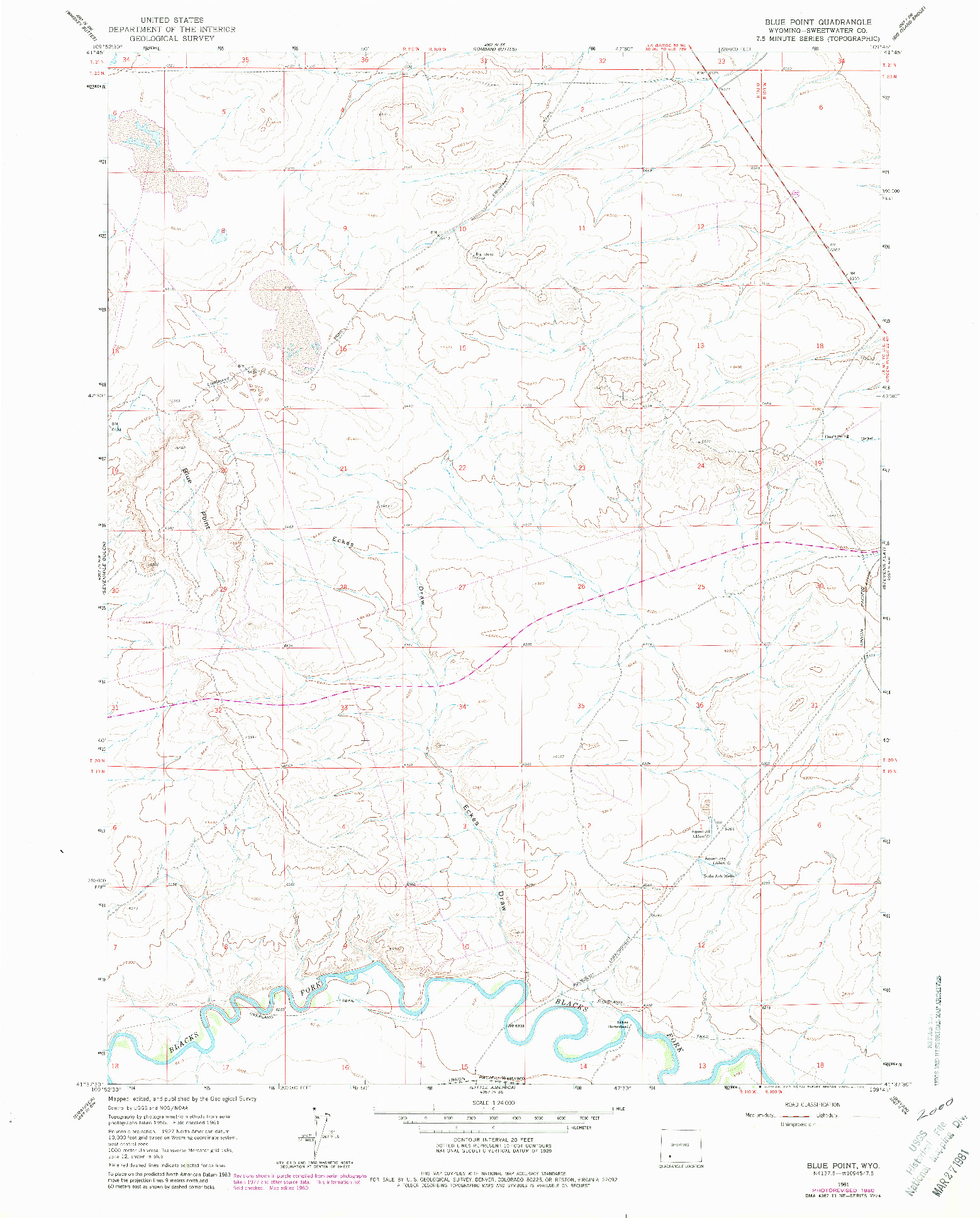 USGS 1:24000-SCALE QUADRANGLE FOR BLUE POINT, WY 1961