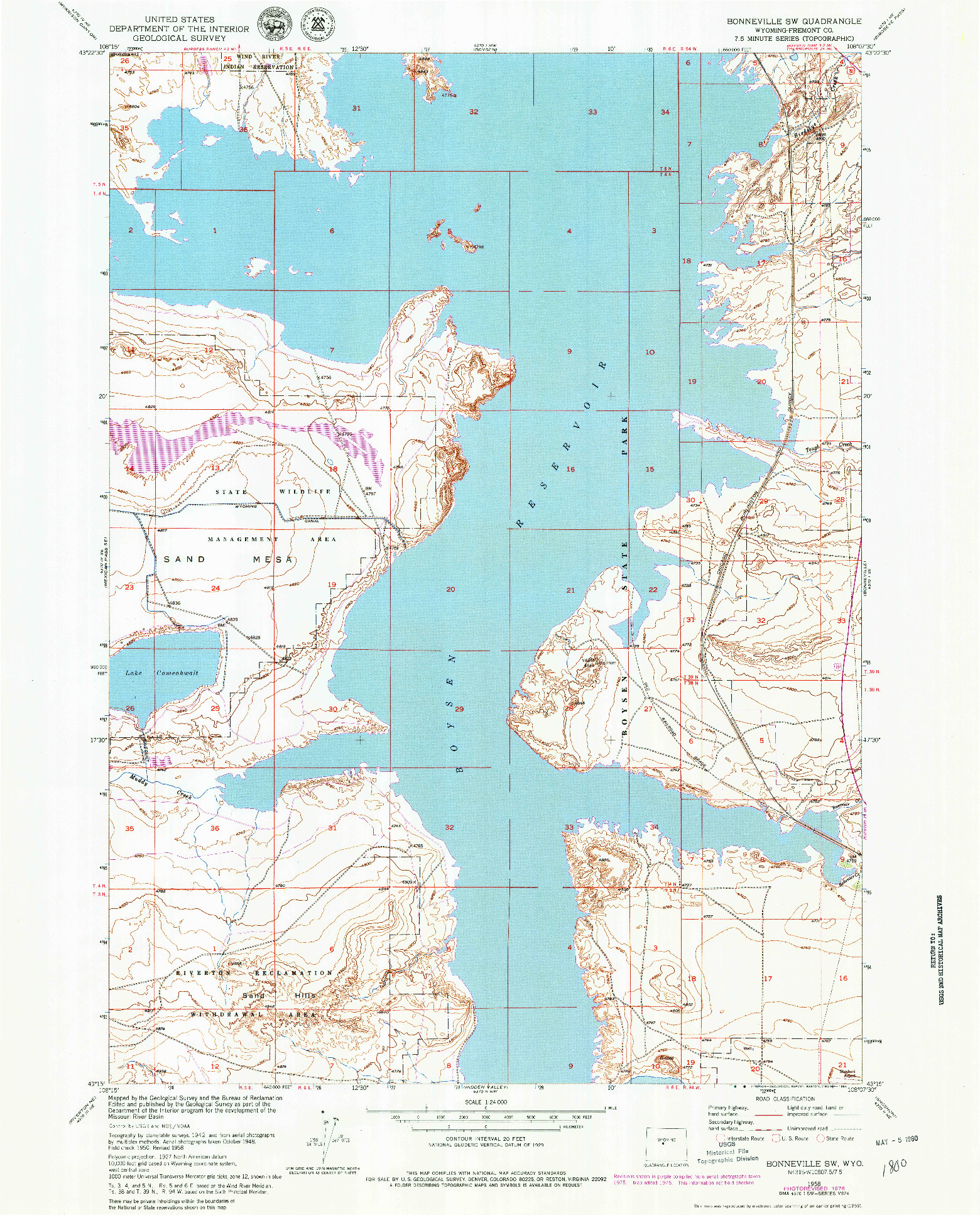 USGS 1:24000-SCALE QUADRANGLE FOR BONNEVILLE SW, WY 1958