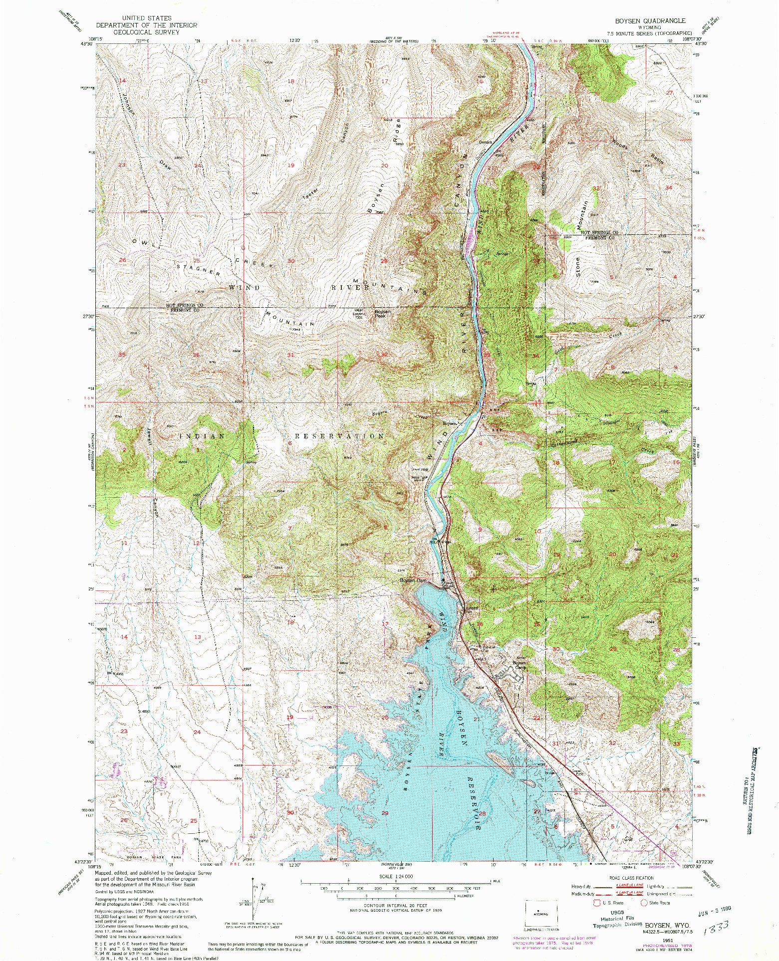 USGS 1:24000-SCALE QUADRANGLE FOR BOYSEN, WY 1951