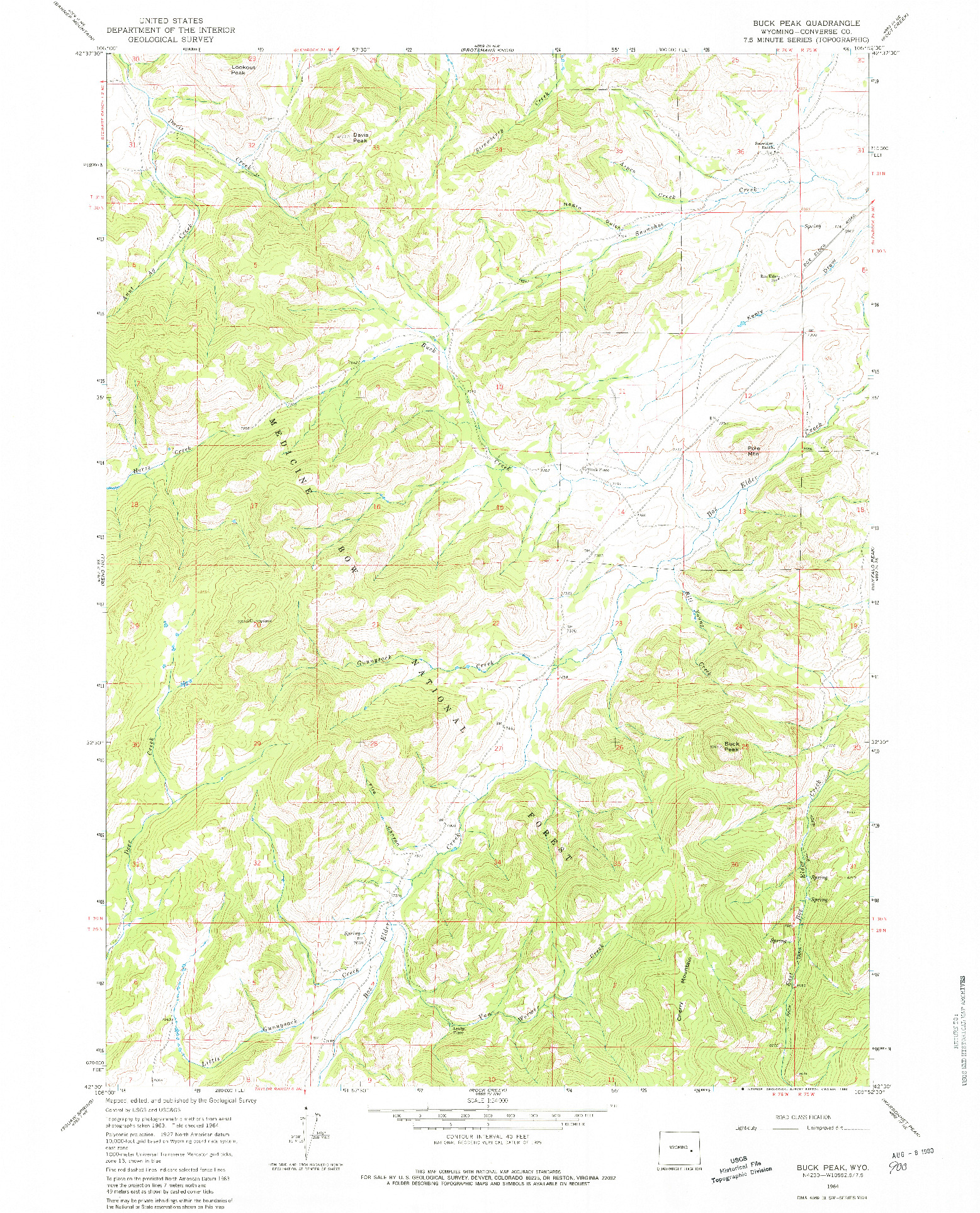 USGS 1:24000-SCALE QUADRANGLE FOR BUCK PEAK, WY 1964