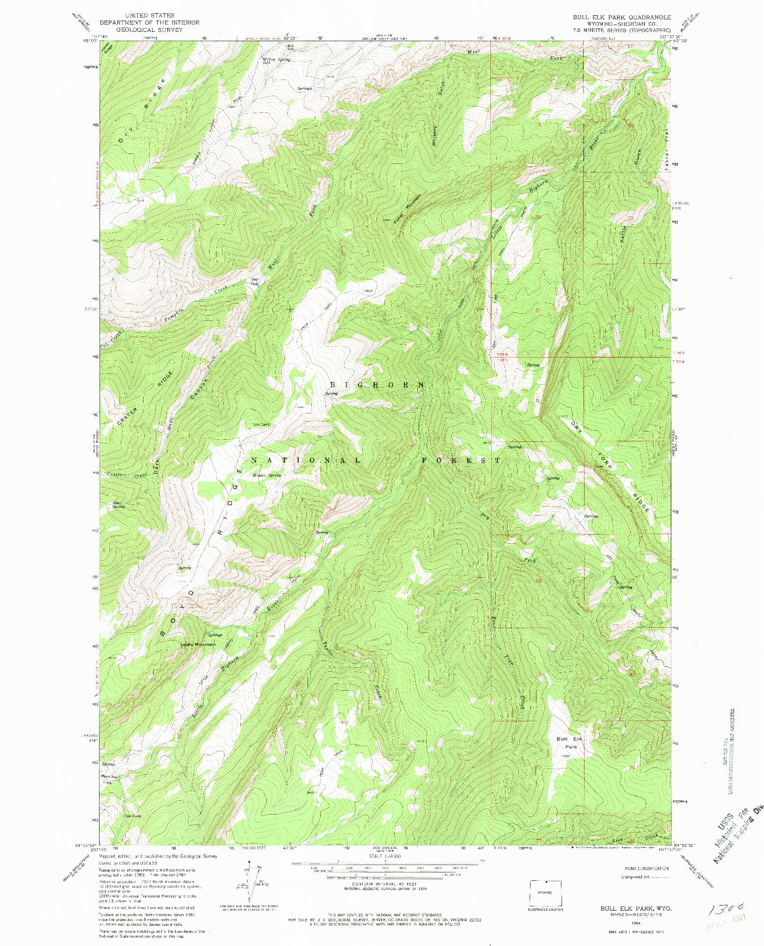 USGS 1:24000-SCALE QUADRANGLE FOR BULL ELK PARK, WY 1964