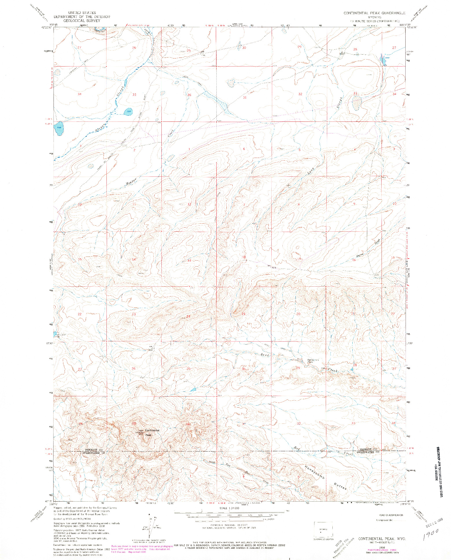 USGS 1:24000-SCALE QUADRANGLE FOR CONTINENTAL PEAK, WY 1958