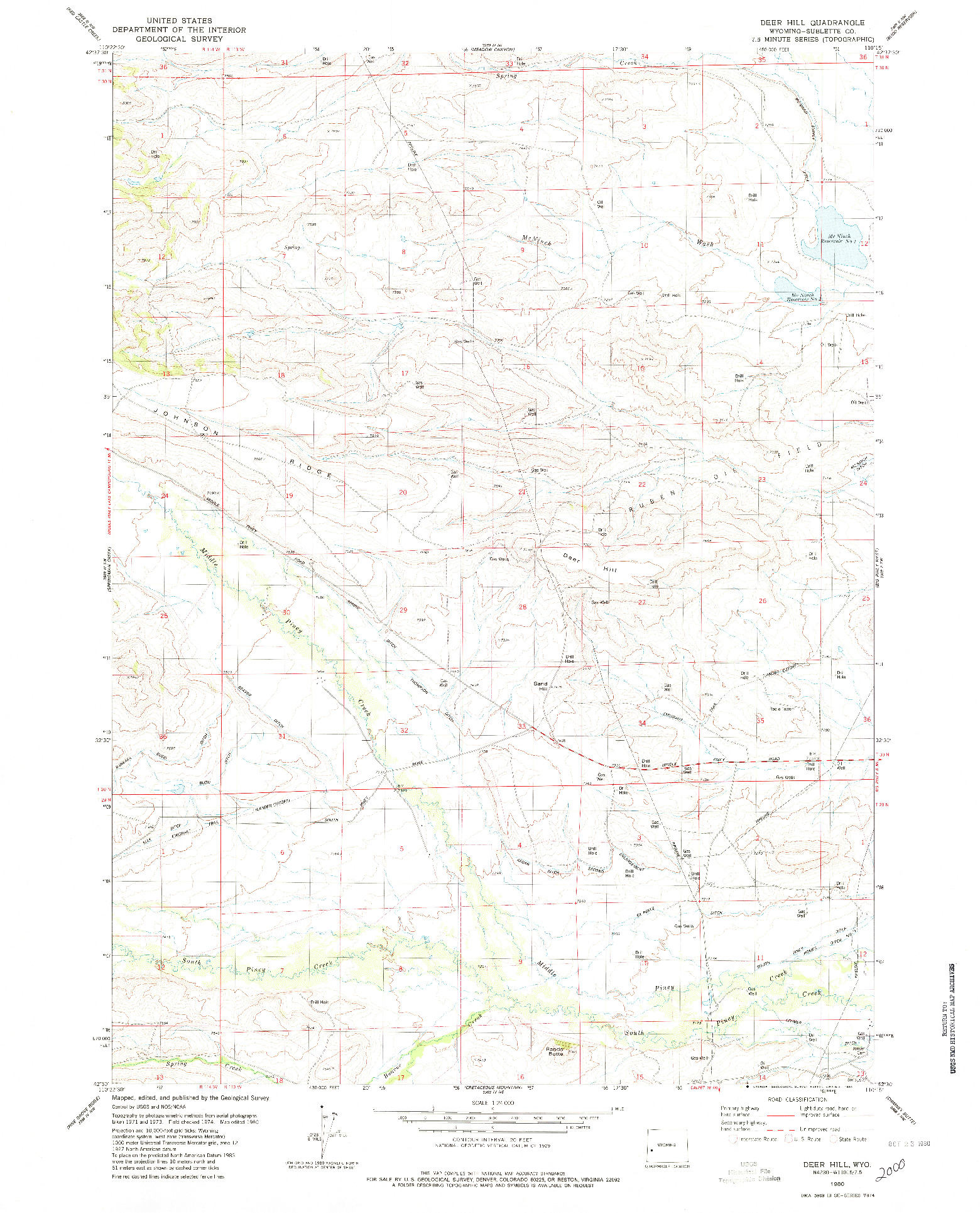 USGS 1:24000-SCALE QUADRANGLE FOR DEER HILL, WY 1980