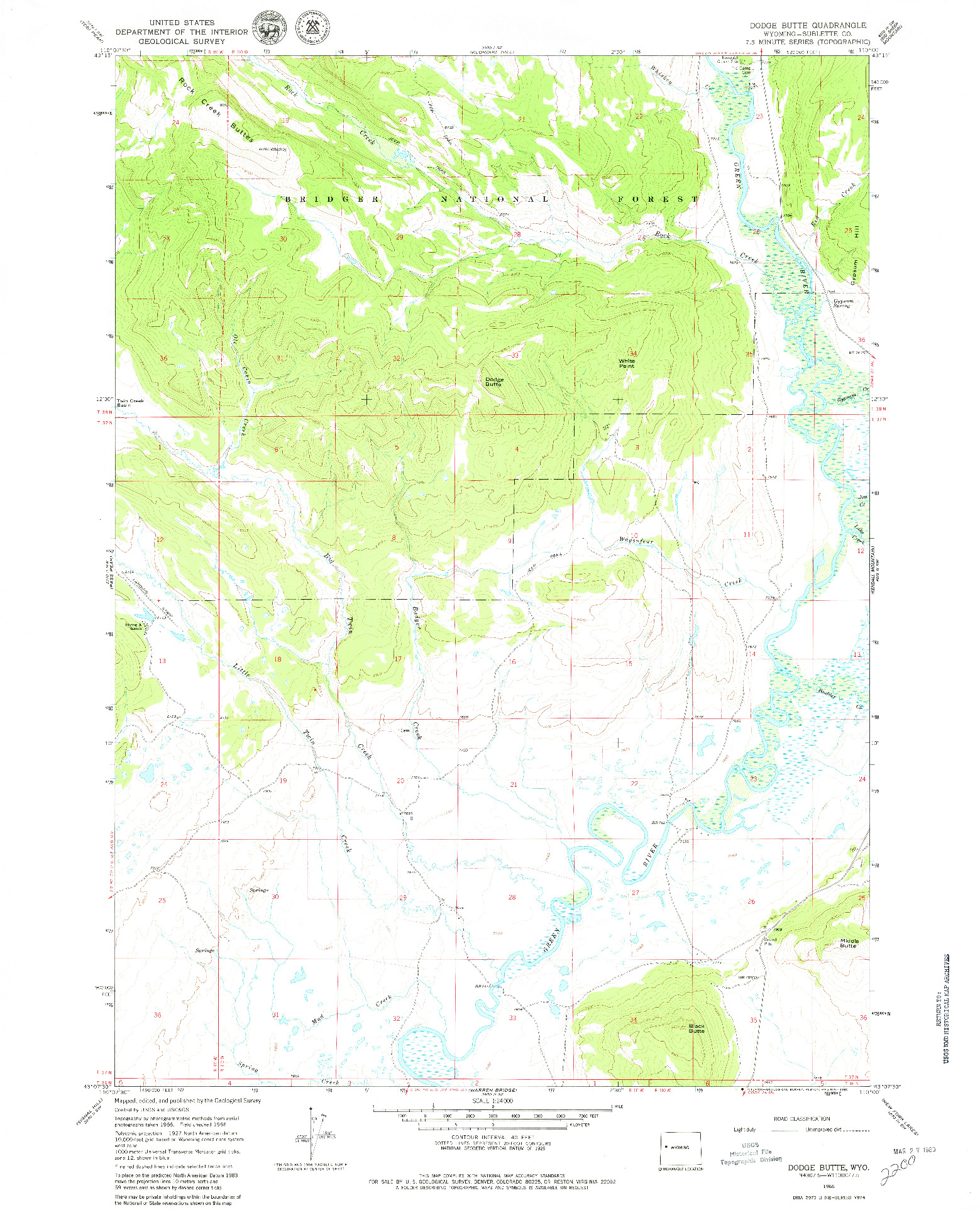 USGS 1:24000-SCALE QUADRANGLE FOR DODGE BUTTE, WY 1966