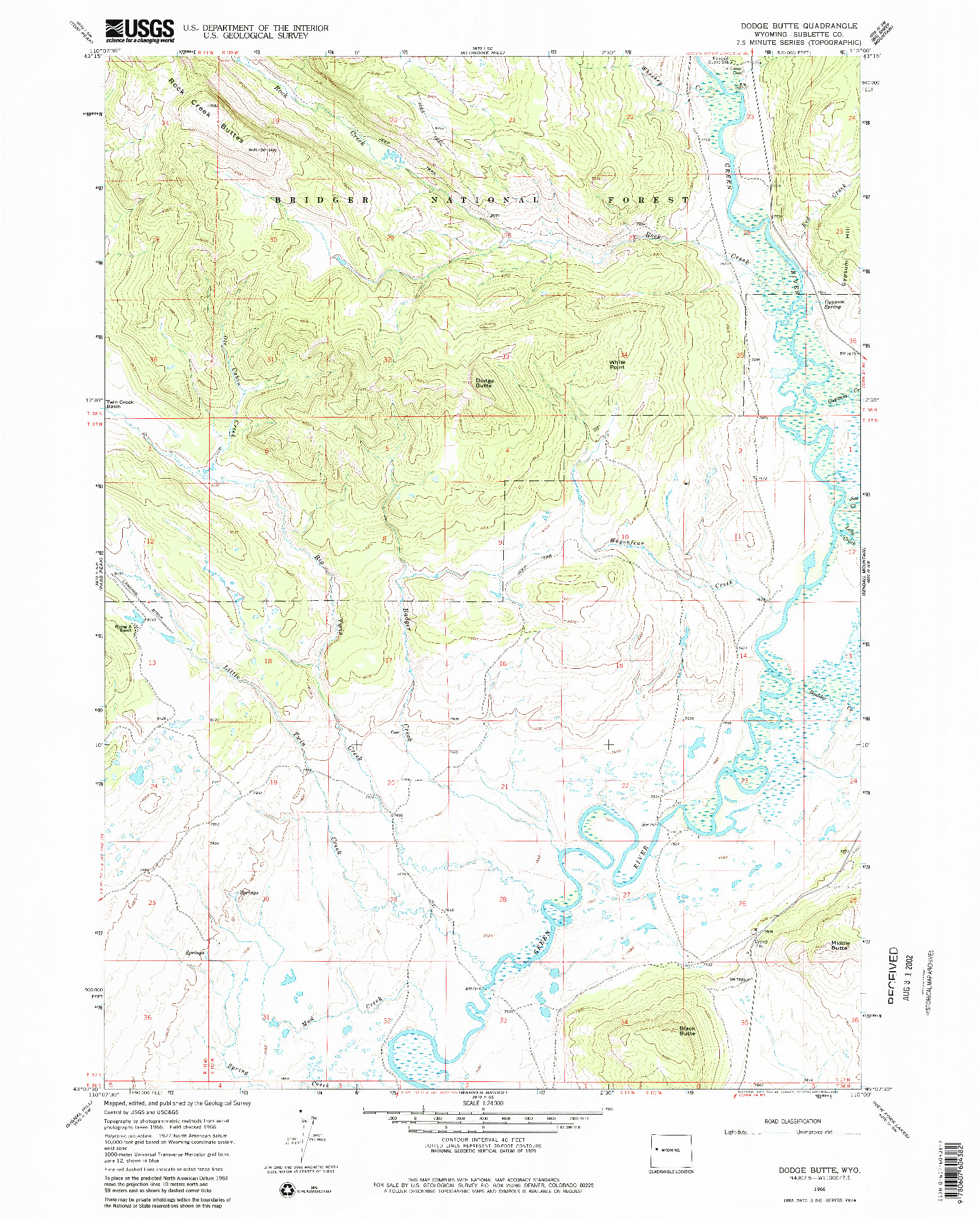 USGS 1:24000-SCALE QUADRANGLE FOR DODGE BUTTE, WY 1966