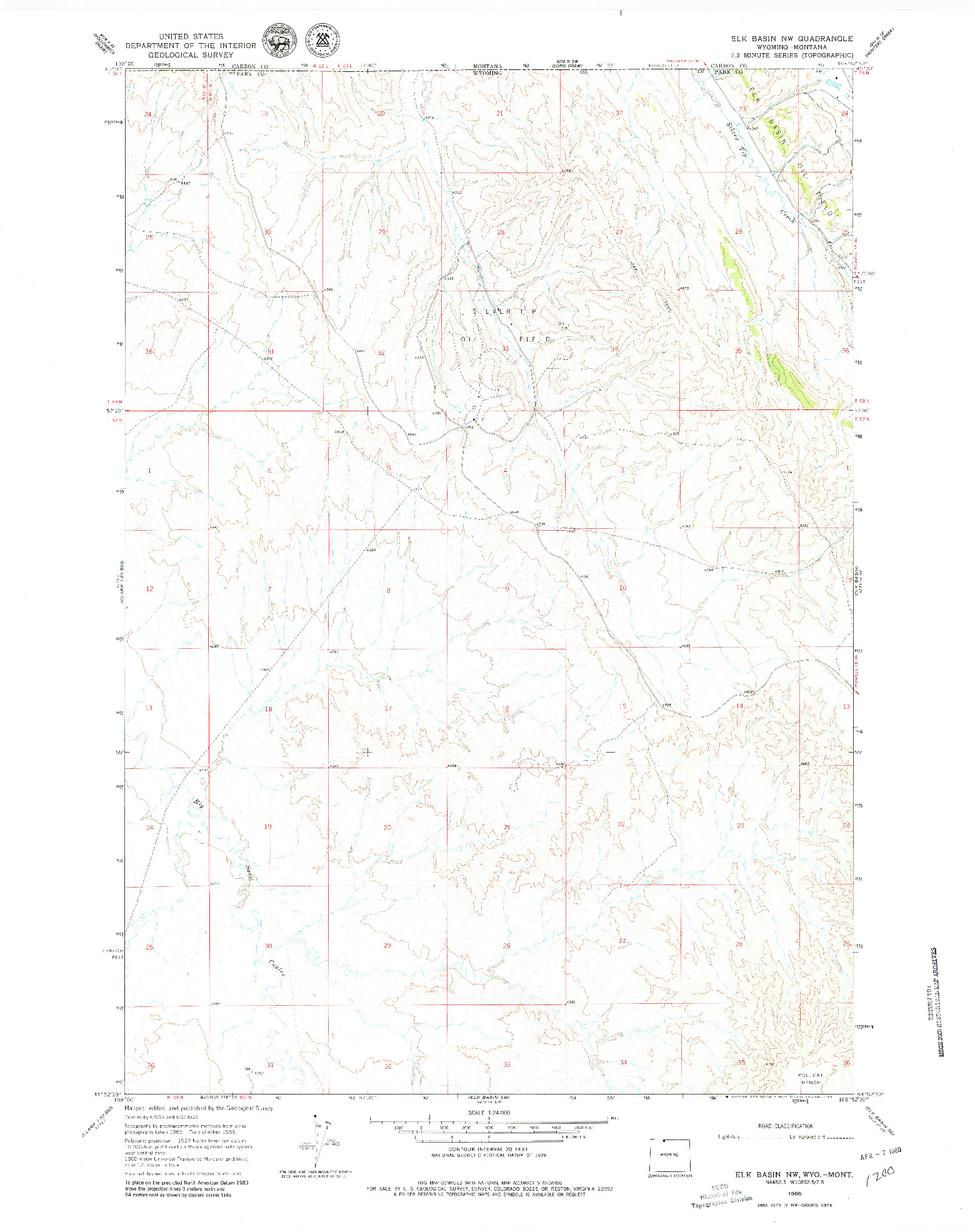 USGS 1:24000-SCALE QUADRANGLE FOR ELK BASIN NW, WY 1966