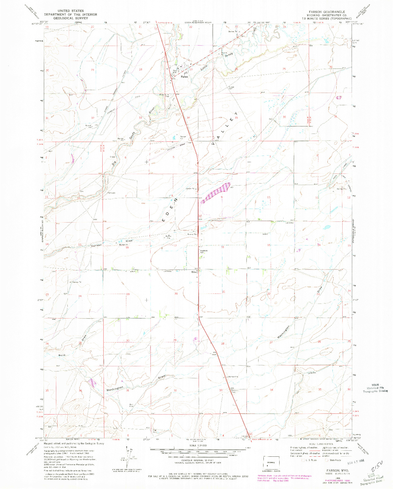 USGS 1:24000-SCALE QUADRANGLE FOR FARSON, WY 1968