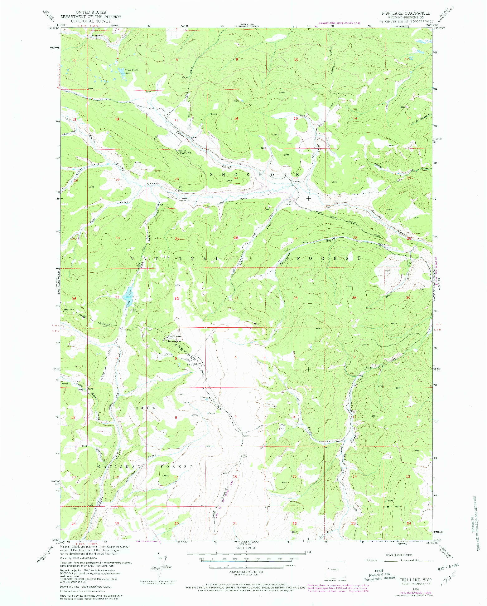 USGS 1:24000-SCALE QUADRANGLE FOR FISH LAKE, WY 1956