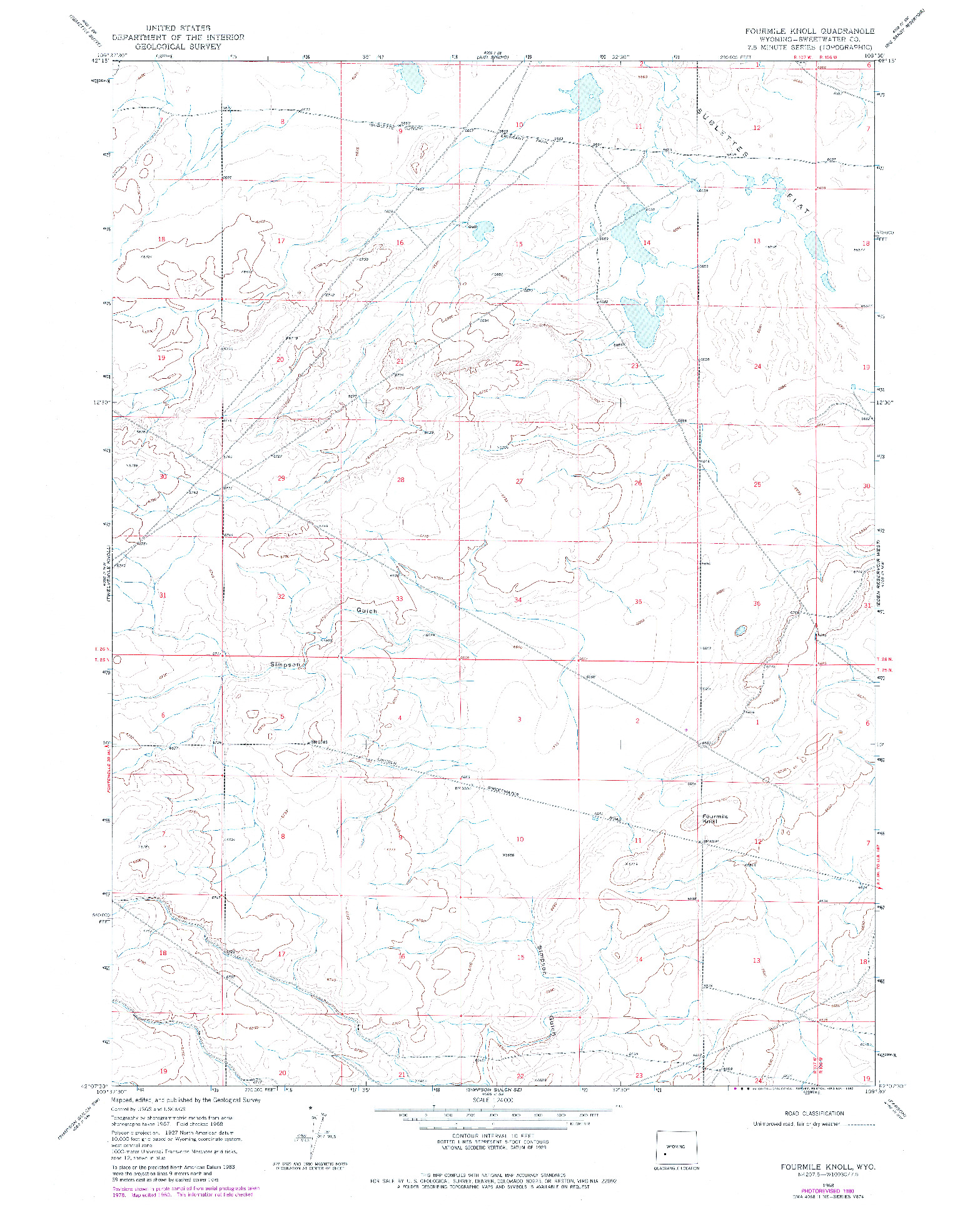 USGS 1:24000-SCALE QUADRANGLE FOR FOURMILE KNOLL, WY 1968