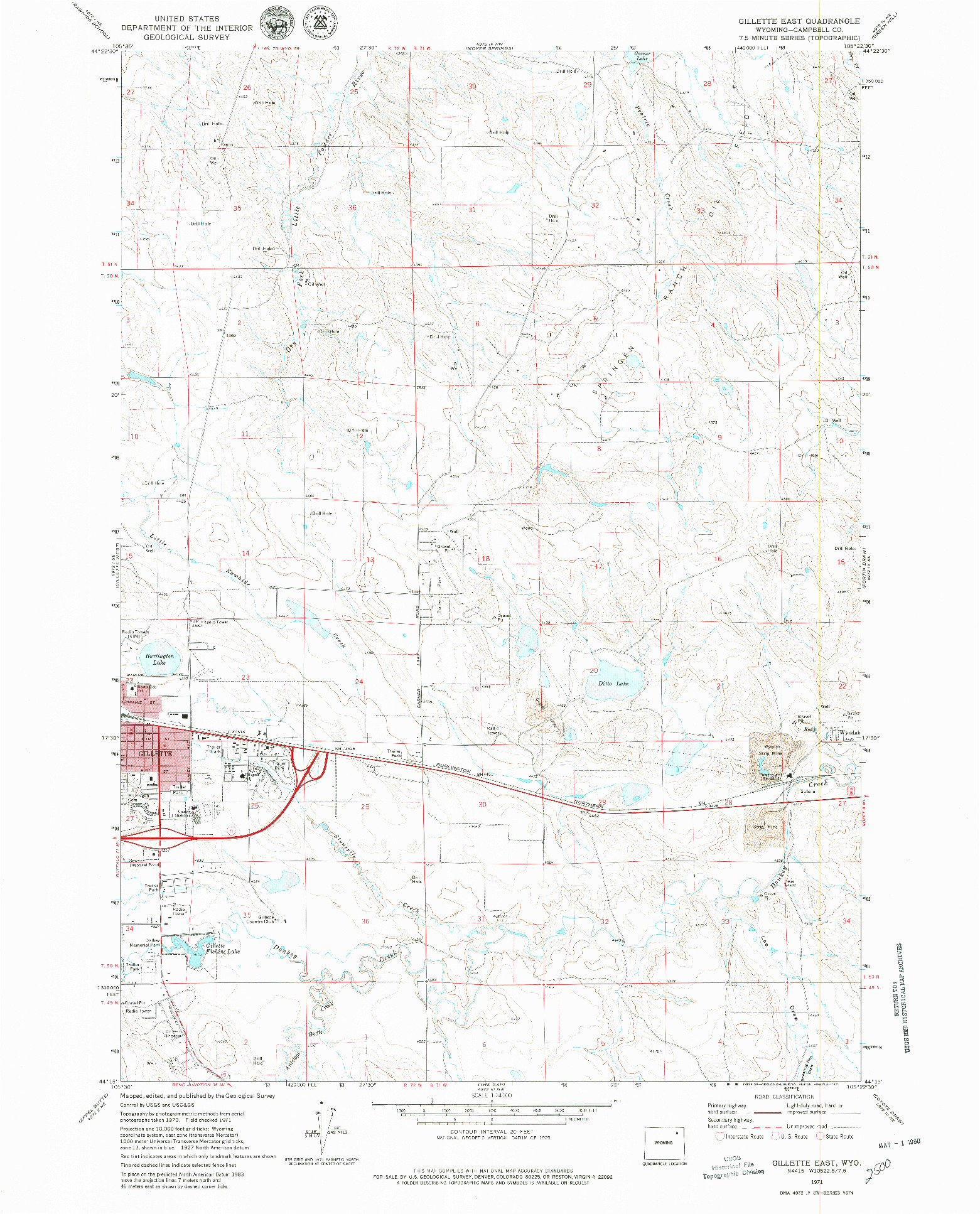 USGS 1:24000-SCALE QUADRANGLE FOR GILLETTE EAST, WY 1971