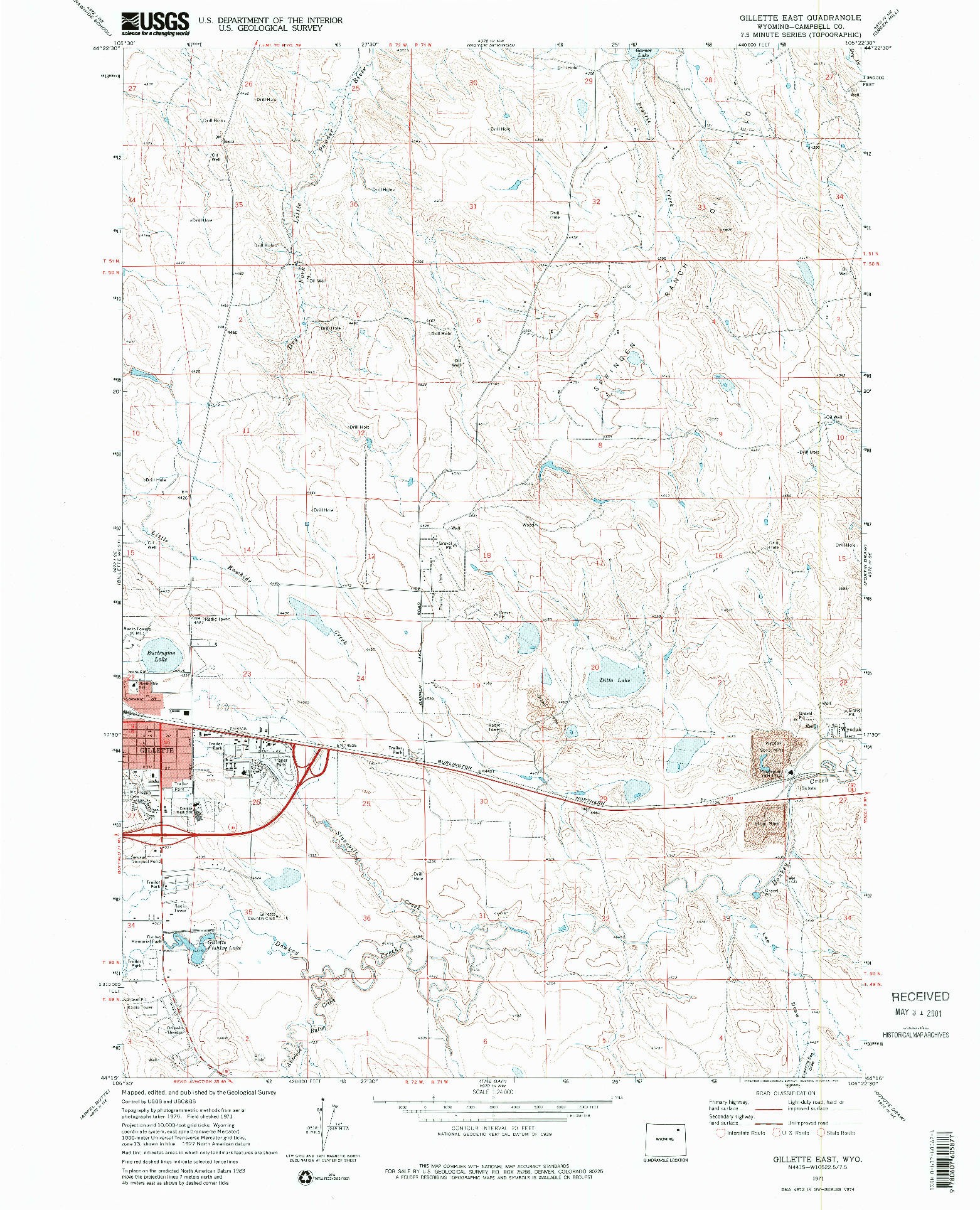 USGS 1:24000-SCALE QUADRANGLE FOR GILLETTE EAST, WY 1971