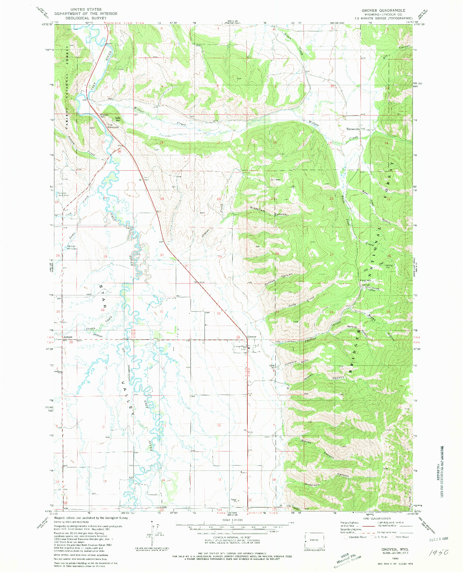 USGS 1:24000-SCALE QUADRANGLE FOR GROVER, WY 1980