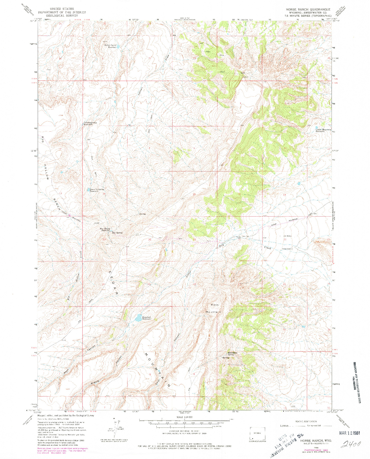 USGS 1:24000-SCALE QUADRANGLE FOR HORSE RANCH, WY 1964