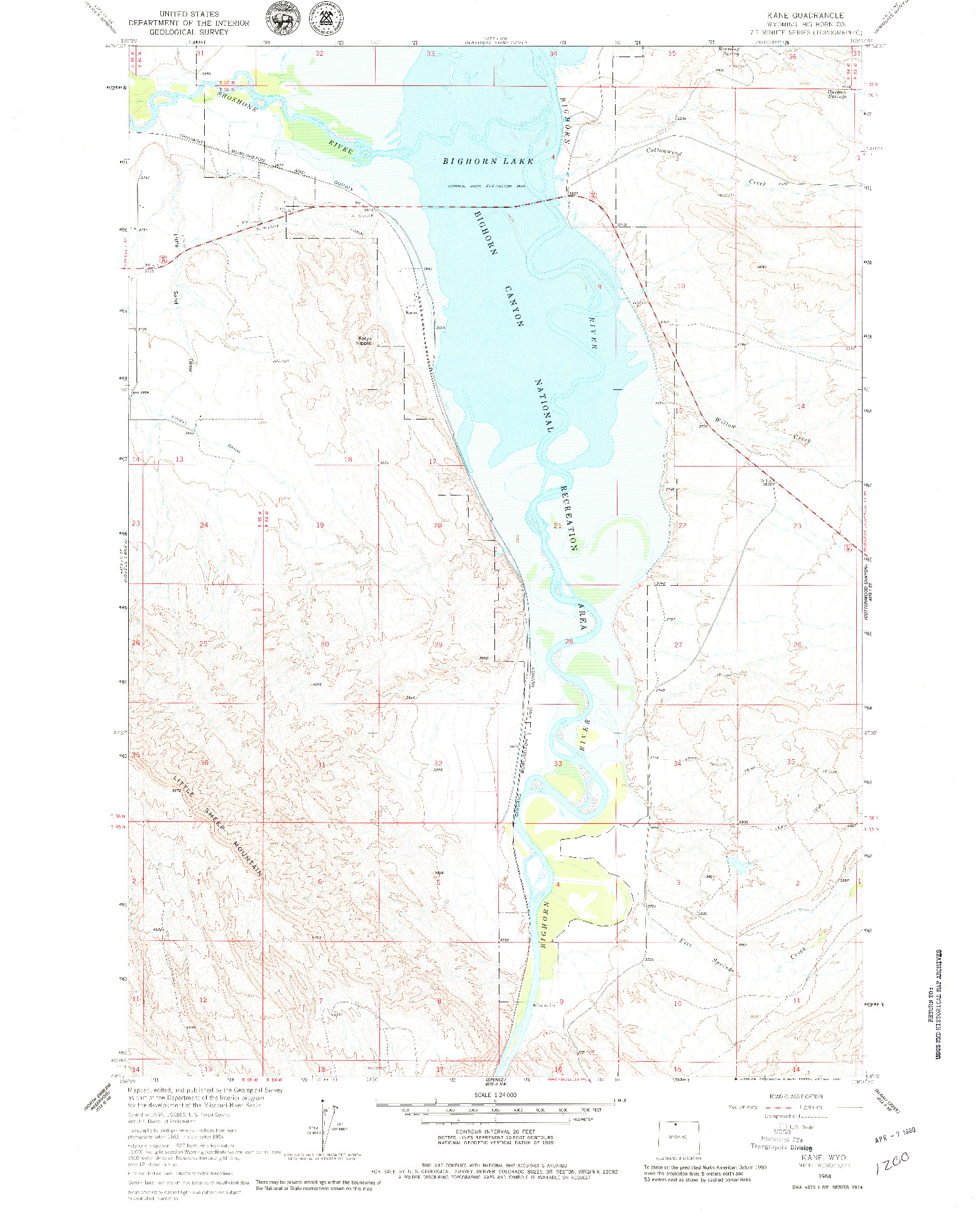 USGS 1:24000-SCALE QUADRANGLE FOR KANE, WY 1964