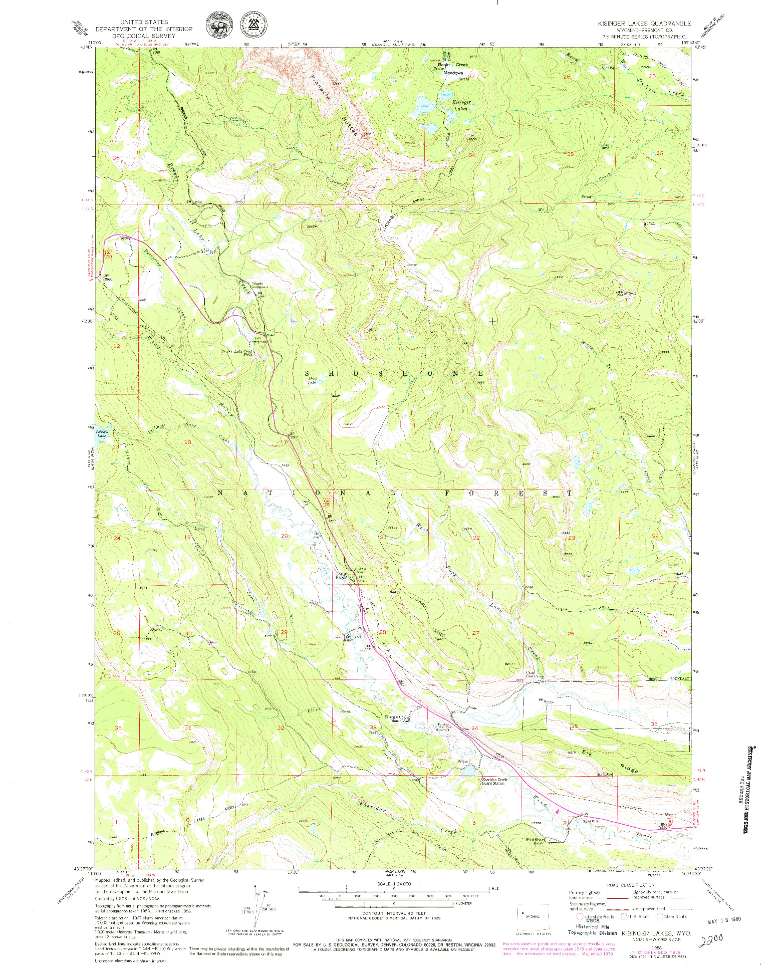 USGS 1:24000-SCALE QUADRANGLE FOR KISINGER LAKES, WY 1956