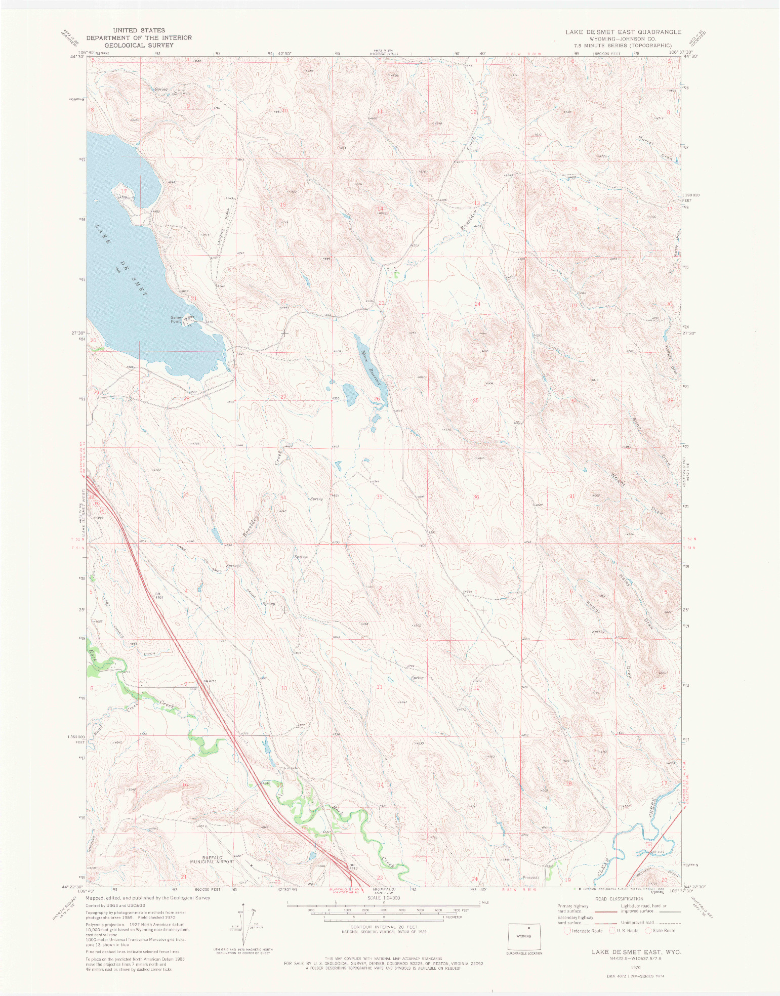 USGS 1:24000-SCALE QUADRANGLE FOR LAKE DE SMET EAST, WY 1970