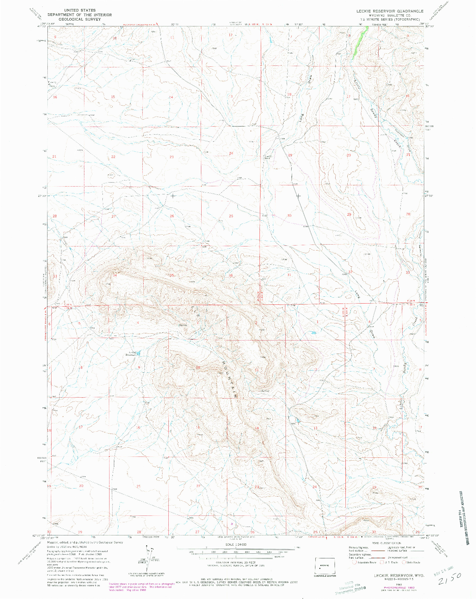 USGS 1:24000-SCALE QUADRANGLE FOR LECKIE RESERVOIR, WY 1969