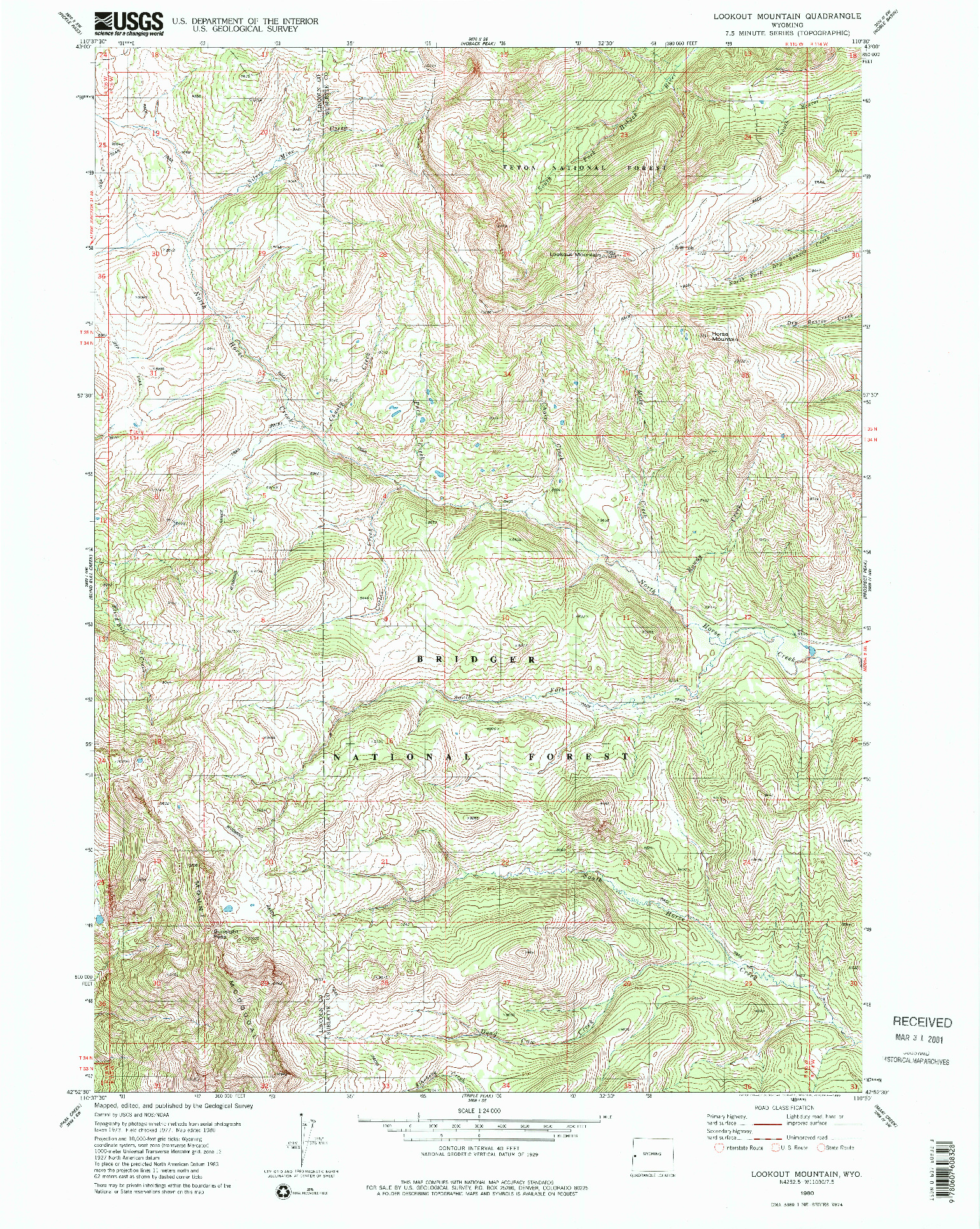 USGS 1:24000-SCALE QUADRANGLE FOR LOOKOUT MOUNTAIN, WY 1980